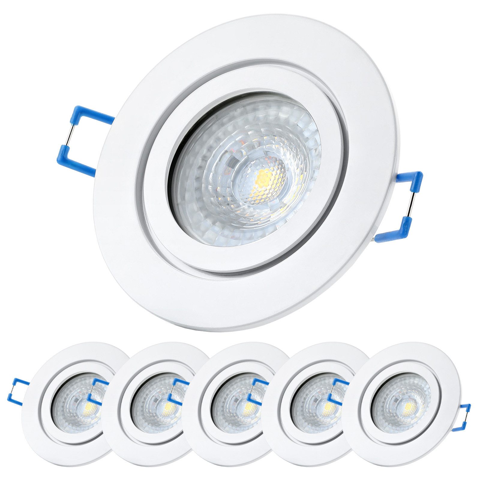 Sweet LED LED Einbaustrahler 6er Set GU10 IP44 7W dimmbar Deckenspots Bad & Küche weiß 230V, Dimmfunktion, LED wechselbar, warmweiß, Deckenspots, Deckenstrahler,Einbauleuchten