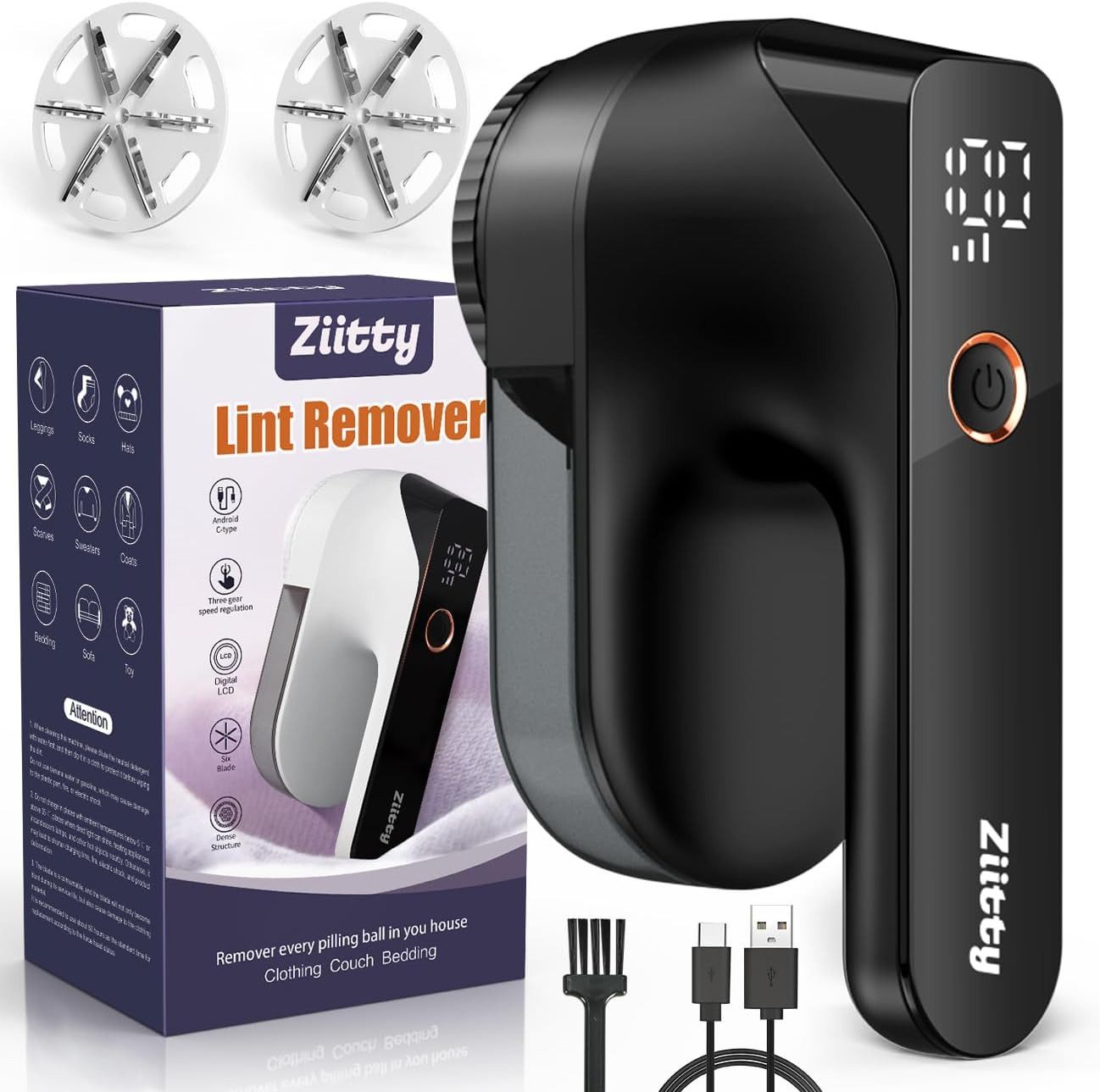 Rolipo Fusselrasierer Elektrisch, Fusselentferner für 3 Einstellbaren, 6-Klingen-Kopf, für Verschiedene Stoffe mit Type-C-Ladekabel und Reinigungsbürste