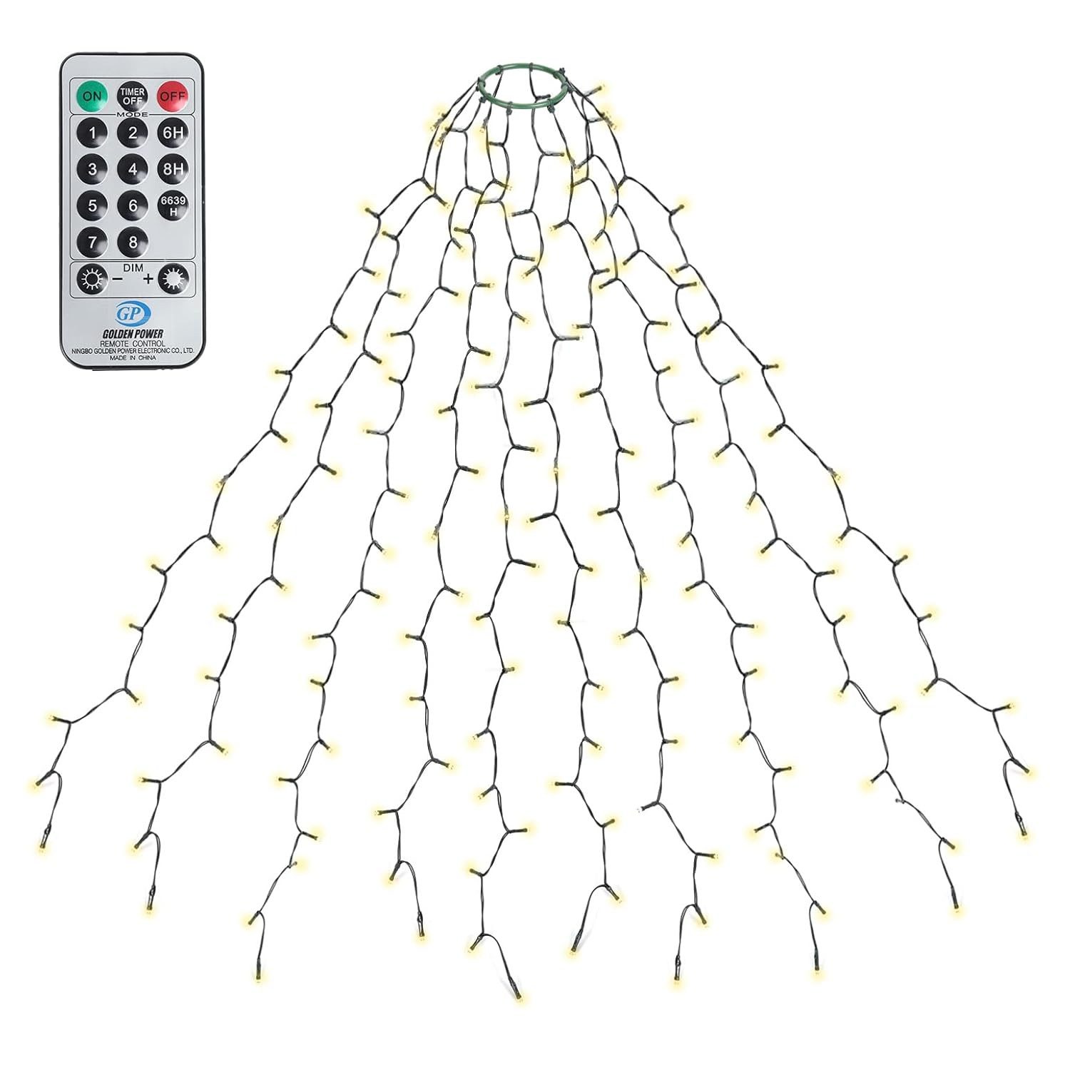 Salcar LED-Lichterkette LED Lichterkette Weihnachtsbaum mit Ring weihnachtsbaumbeleuchtung, Fernbedienung 1,5m mit 10 Girlanden 250 LED für 90cm- 150cm Tannenbaum