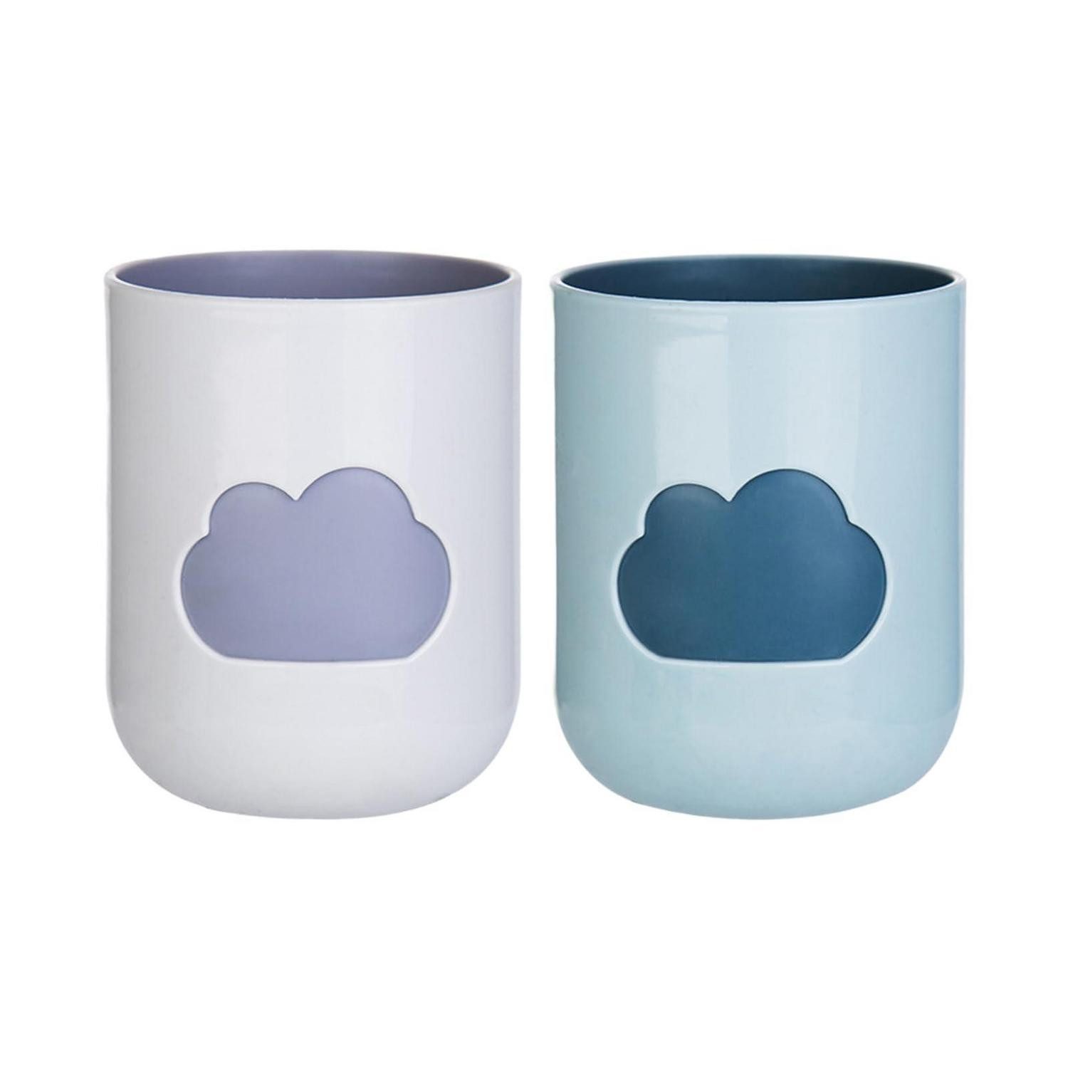 LuxusKollektion Zahnputzbecher Zahnputzbecher 2er Set Blau Lila Wolkenmuster, (2-St)
