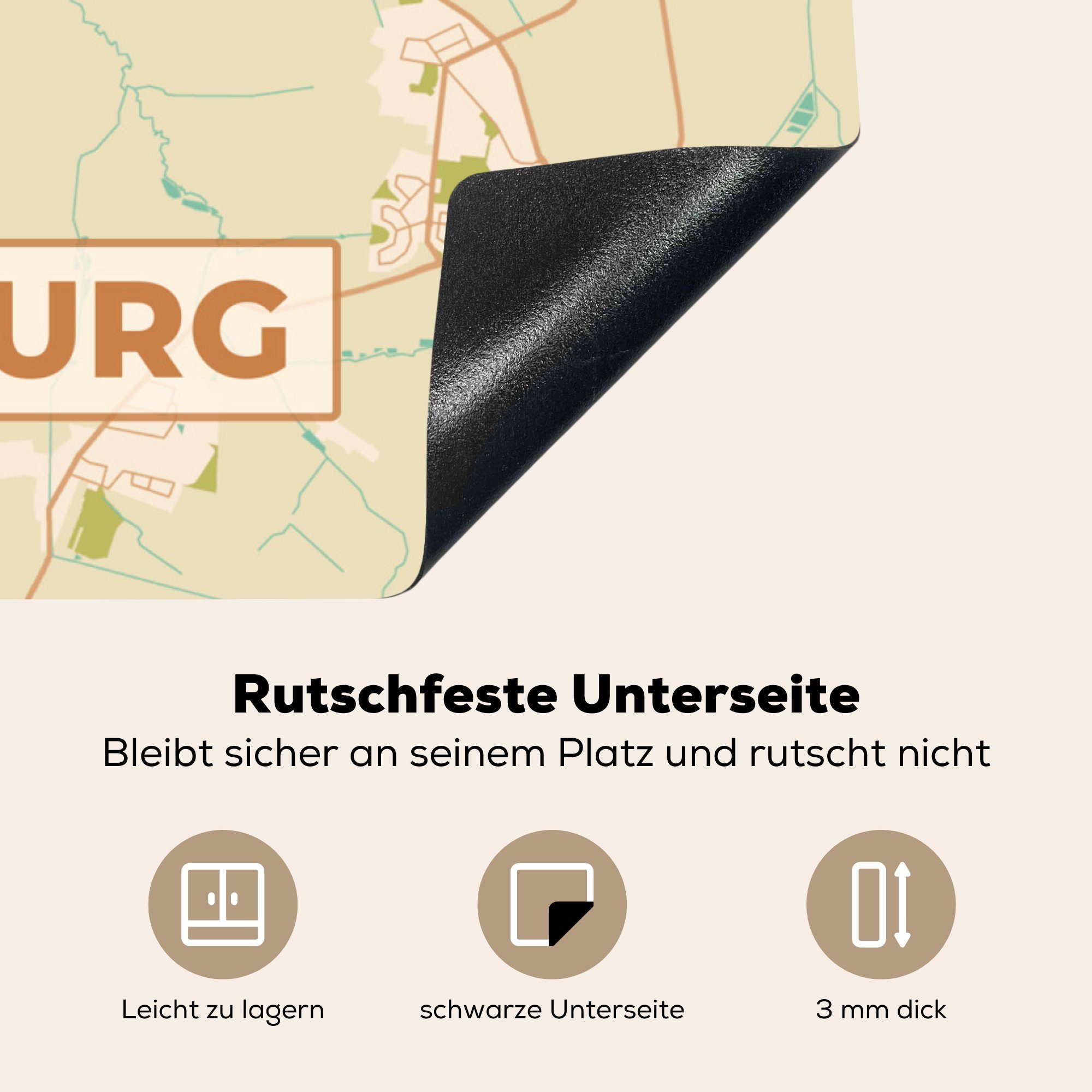 MuchoWow Herdblende-/Abdeckplatte Wolfsburg - Karte - (1 - Arbeitsplatte für Vinyl, cm, küche tlg), 78x78 Vintage, Ceranfeldabdeckung, Stadtplan