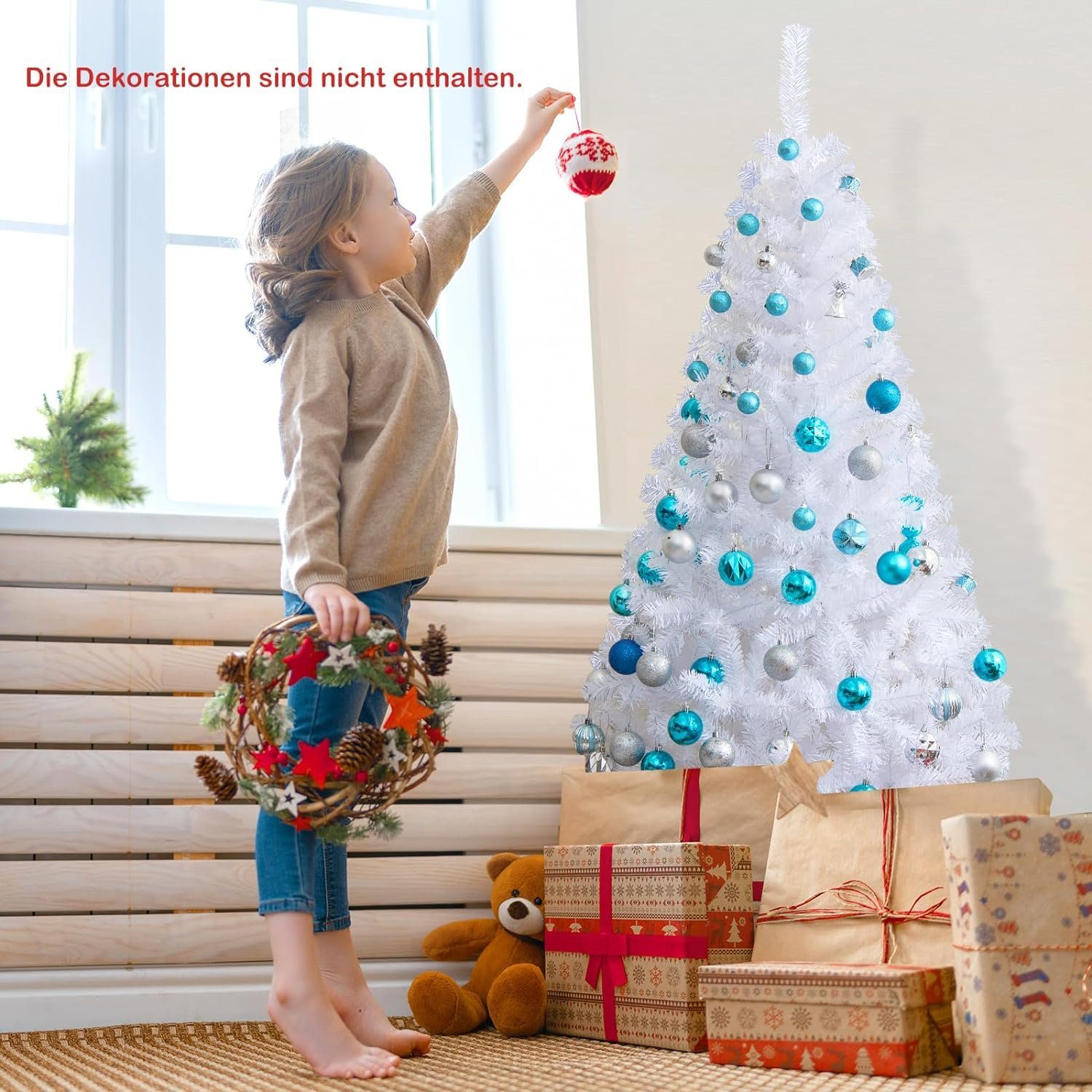 KOMFOTTEU Künstlicher Weihnachtsbaum weißer Christbaum, Tanne, 150 cm