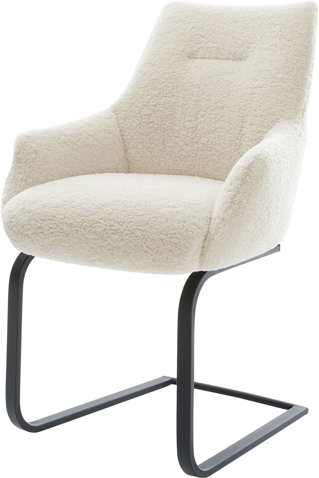 DELIFE Polsterstuhl Alja-Flex, mit Armlehnen Freischwinger flach Schwarz Teddystoff Beige Taschenfede