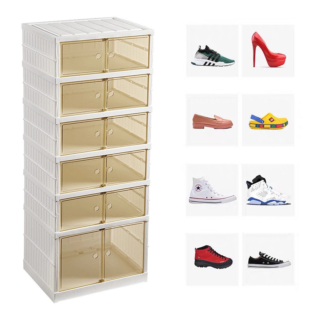 JEOBEST Schuhbox Faltbare Schuhschrank mit transparent Türen, Schuhboxen Stapelbar, (2 St., Weiß - 6 Ebenen)Installationsfrei, Turnschuhe Stöckelschuhe – Bild 4 von 5