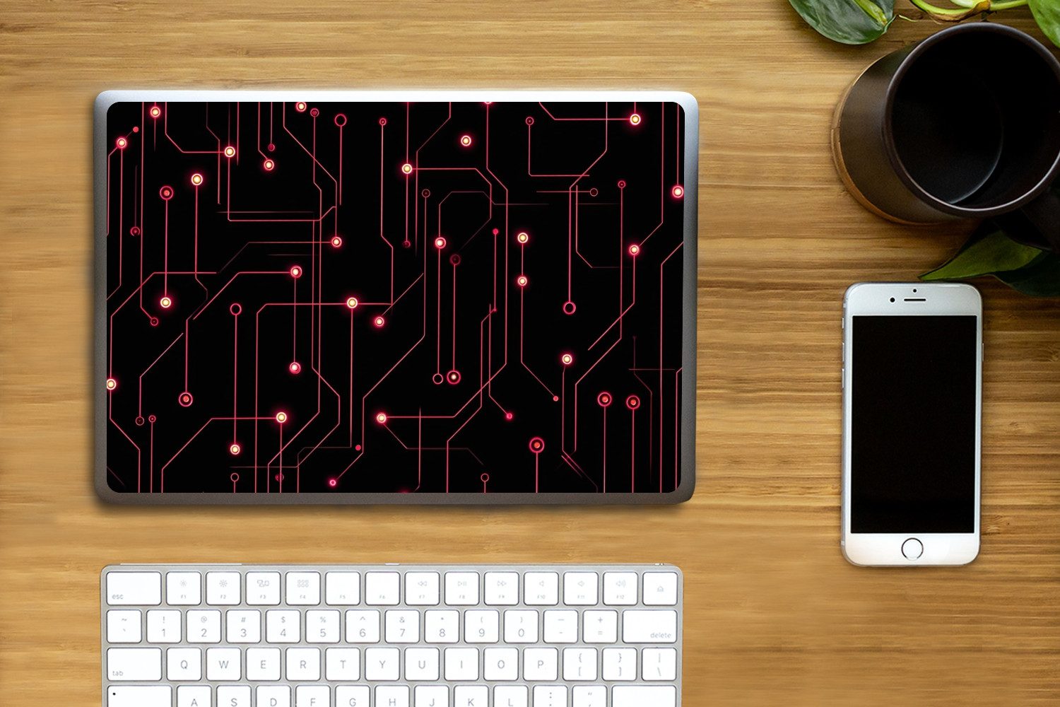 Thumbnail - MuchoWow Laptop-Aufkleber Spiele - Linien - Netzwerk - Punkte - Rot, (1tlg), Laptop Folien Cover, Aufkleber, Sticker, Sc...