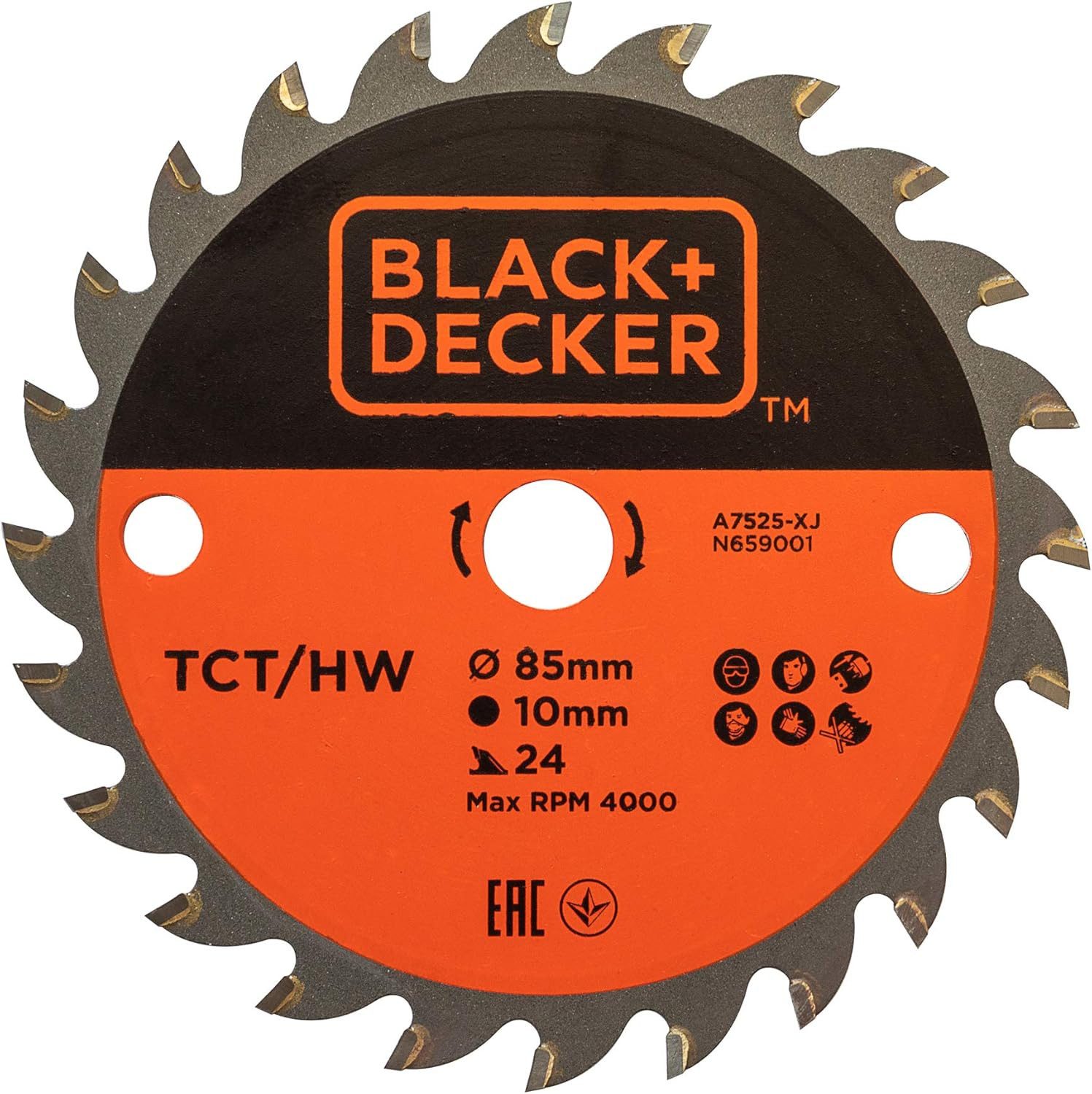 Black + Decker Kreissägeblatt A7525-XJ, Holz, 8,5 cm, 1 cm, Hartmetall-bestücktes Wolfram (1-St)
