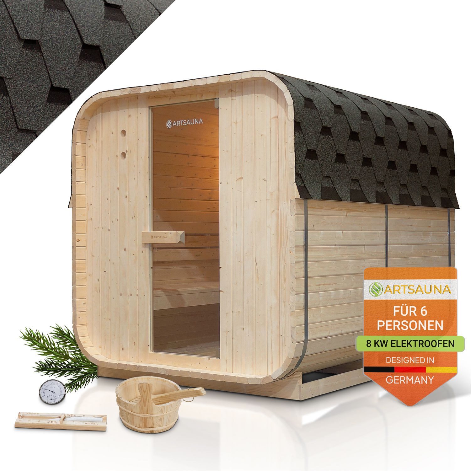 Artsauna Fasssauna Nolvik, BxTxH: 185 x 220 x 194 cm, 38 mm, Für 6 Personen günstig online kaufen