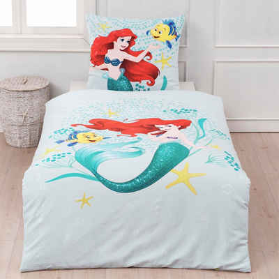Kinderbettwäsche Disney Arielle Meerjungfrau, MTOnlinehandel, Flanell, Biber, 2 teilig, Disney's Mermaid Prinzessin Mädchen-Bettwäsche