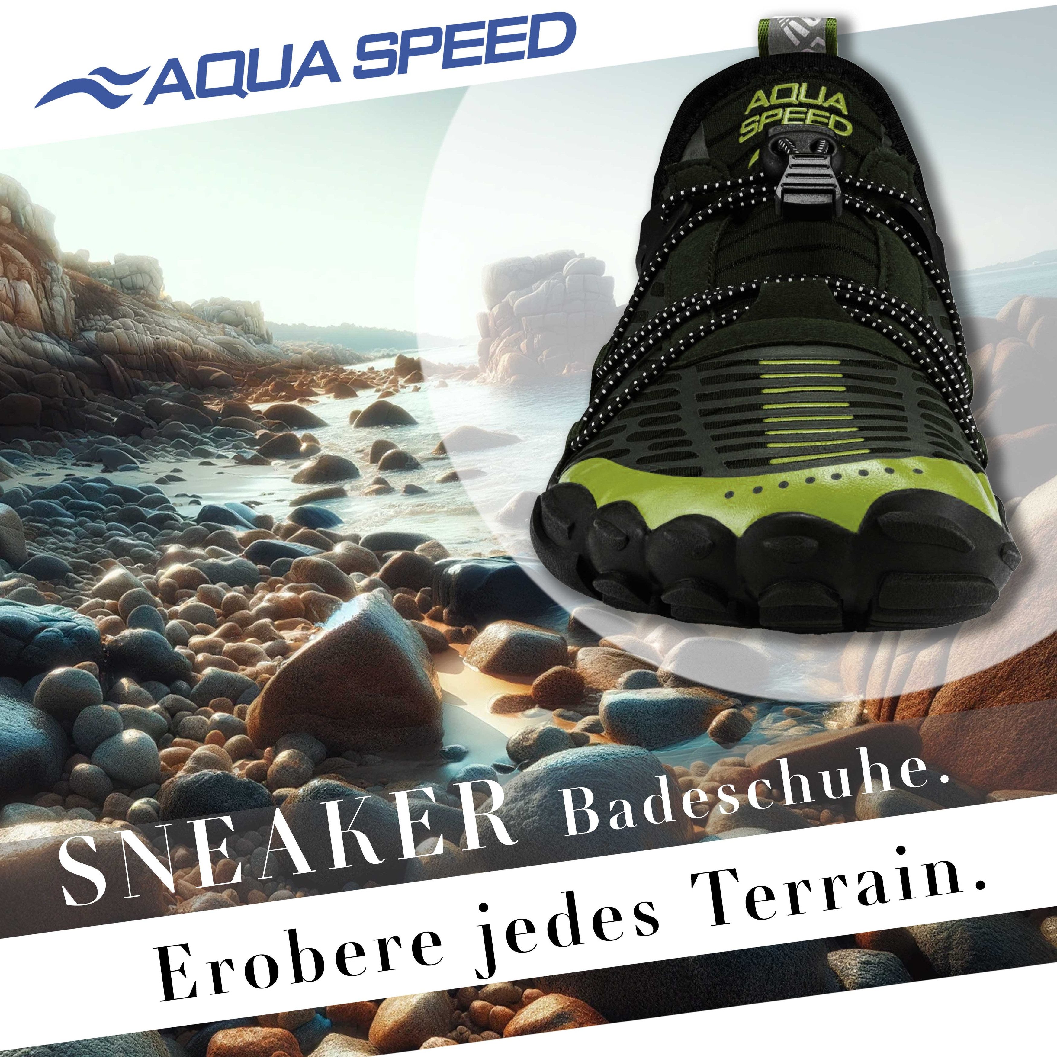 Aqua Speed Schwimmschuhe SALMO Gr. 42 – Schwarz/Grün + Handtuch Wasserschuh günstig online kaufen