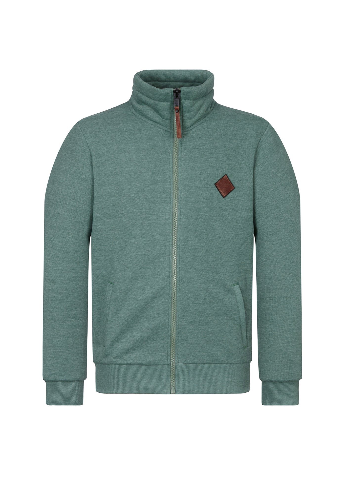 naketano Sweatjacke Herren hoher Stehkragen, Reißverschluss, Eingrifftaschen, meliert Rippbündchen, Kordelzug, Logo-Patch, Regular Fit, casual, Streetwear