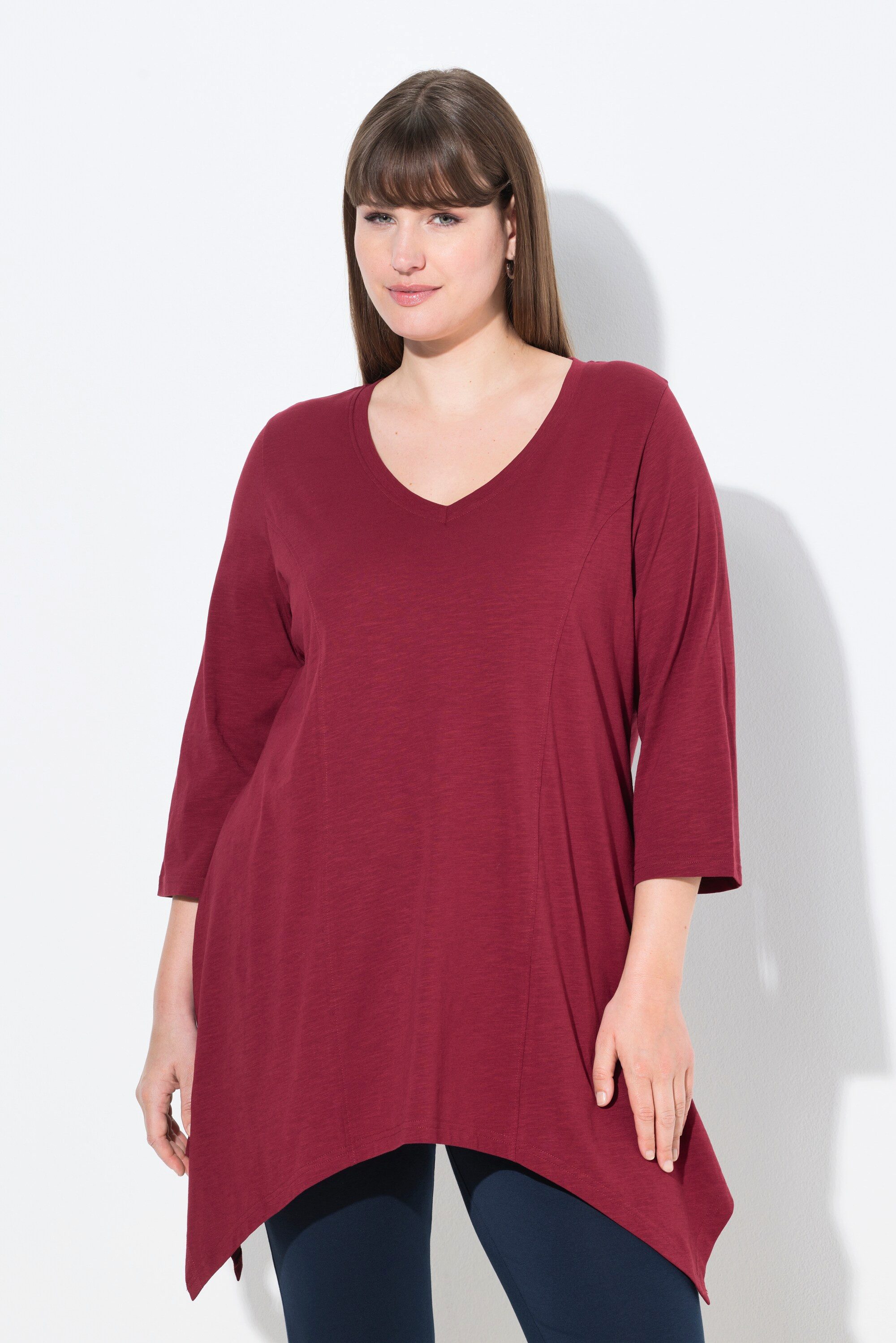Ulla Popken T-Shirt Shirt Zipfelsaum V-Ausschnitt günstig online kaufen