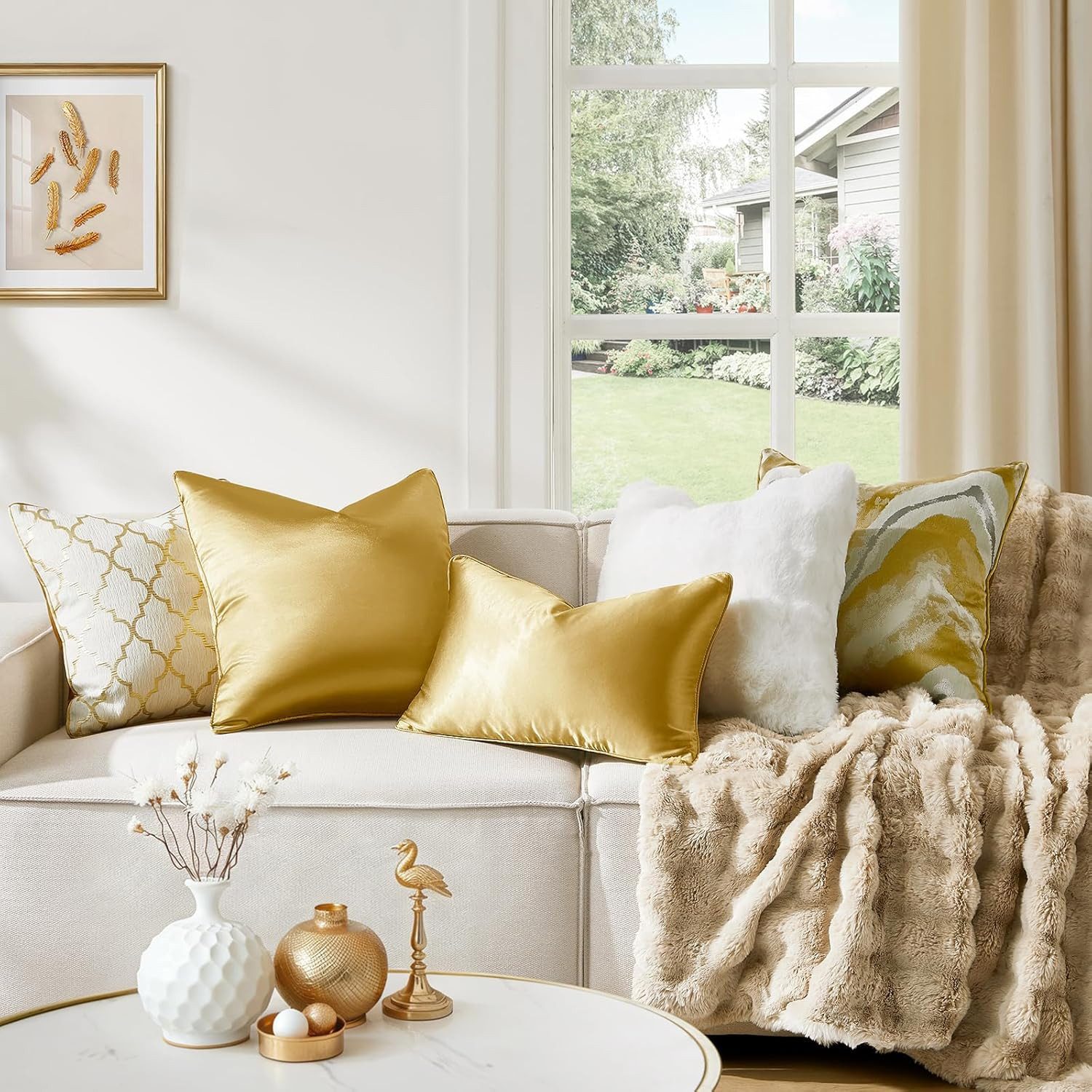 BYSURE Kissenbezüge Goldene Dekokissenbezüge, 45 x 45 cm, (2 Stück), Kissenbezüge für Couch, Sofa, Bett, luxuriöse Sommerkissenbezüge