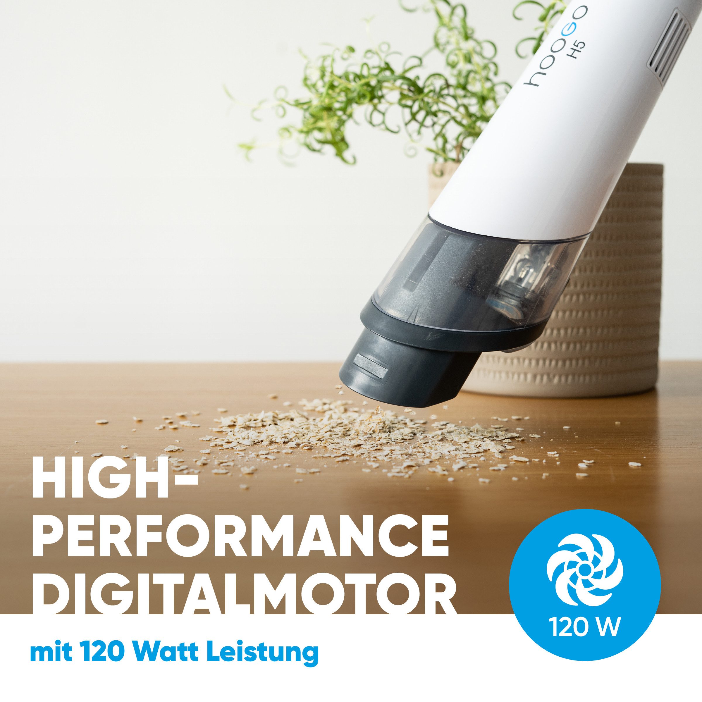 hoogo Handstaubsauger HH502, 120,00 W, beutellos, High-Performance-Digitalmotor + motorisierte Polster- und Milbendüse