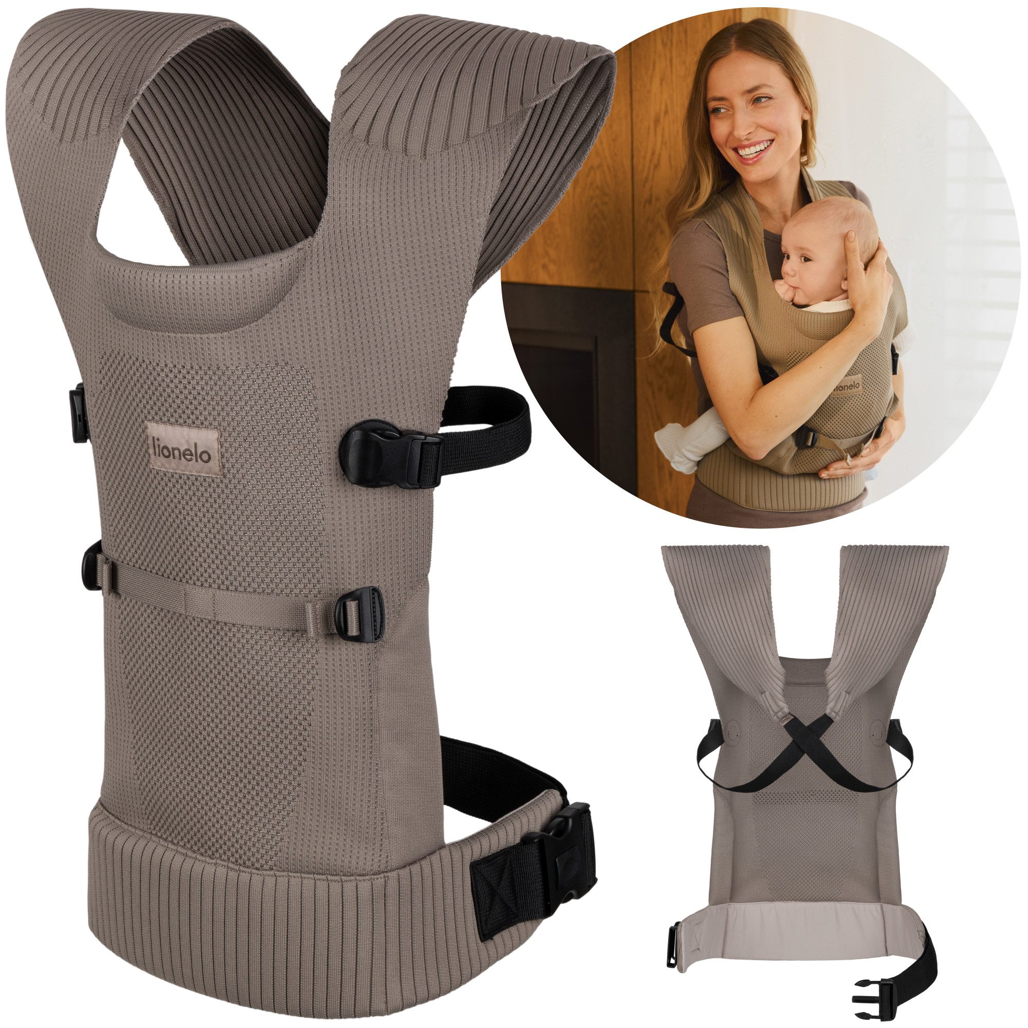 lionelo Babytrage MABEL (Set, Im Set enthalten ist die Babytrage Mabel), ergonomisch/atmungsaktiv/Kreuzsystem/Doppelsicherung
