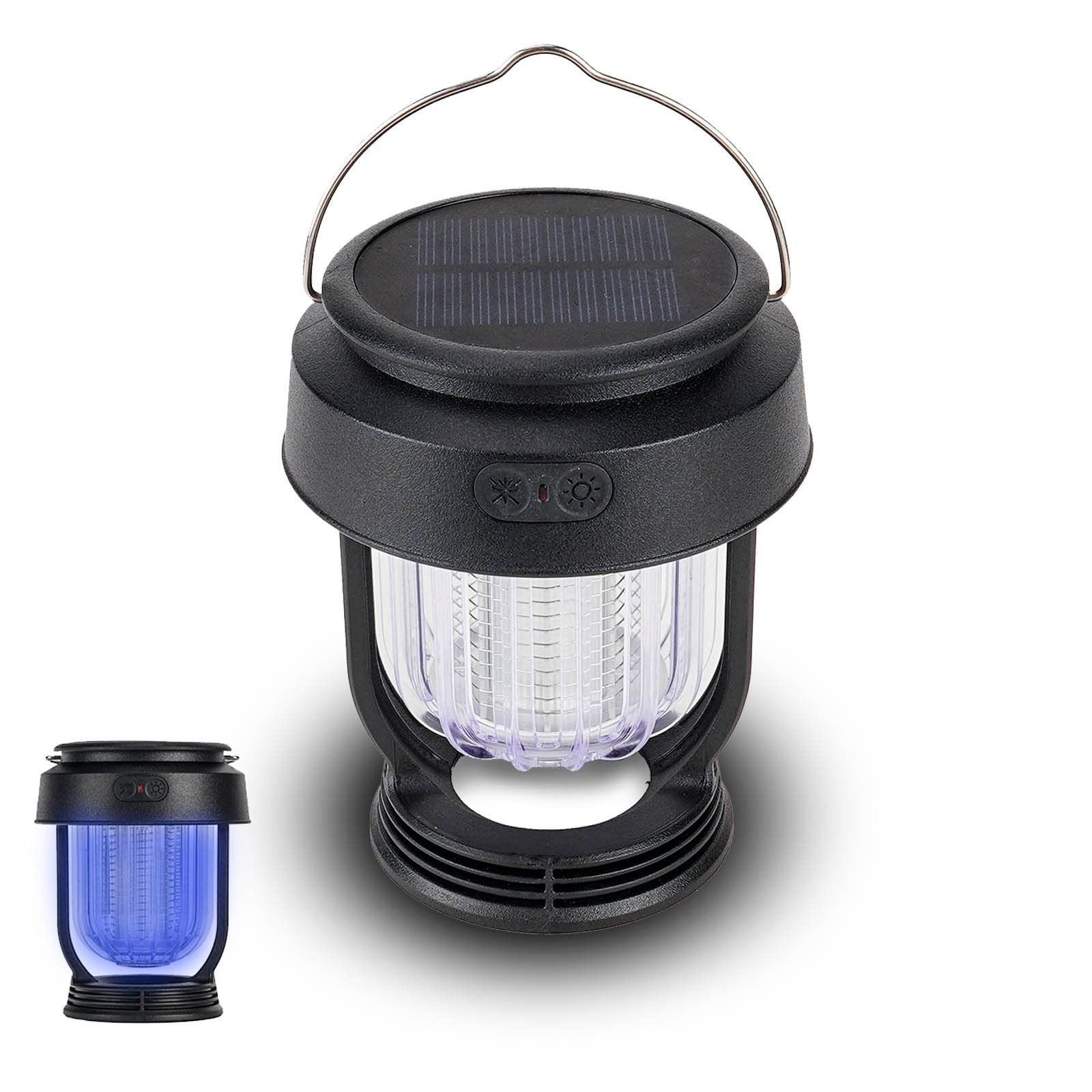 Lisabonde LED Laterne 2-in-1 Solar Campinglampe & Insektenlampe IPX6 wasserdicht Outdoor, LED, UV-Licht (für Insekten), Kaltweiß (für Camping), 2-in-1 Funktion (Licht & Insektenschutz), Solar- und USB-Ladung, IPX6