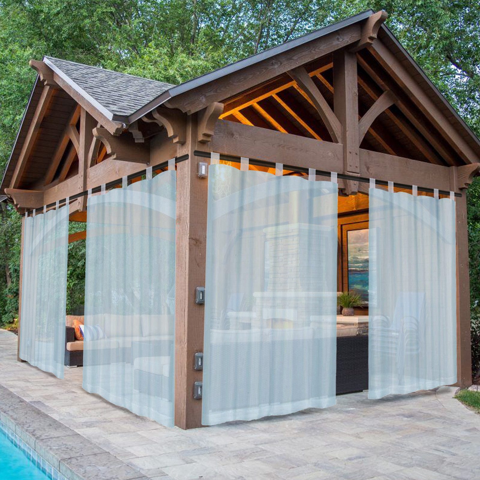 BTTO V&G Outdoorvorhang Wasserdichter Gardinen,Transparenter Balkon Vorhang mit Magic Tape (1 St), Terrassenvorhang
