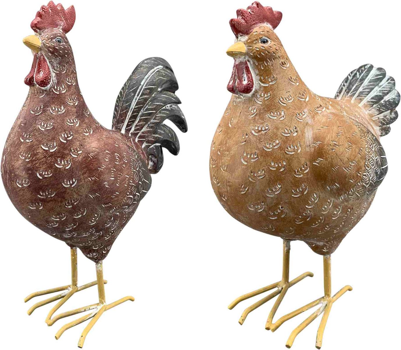 Dekofigur Hahn/Huhn 2fach sort. Figur natur/braun MGO H24-29cm Tiere
