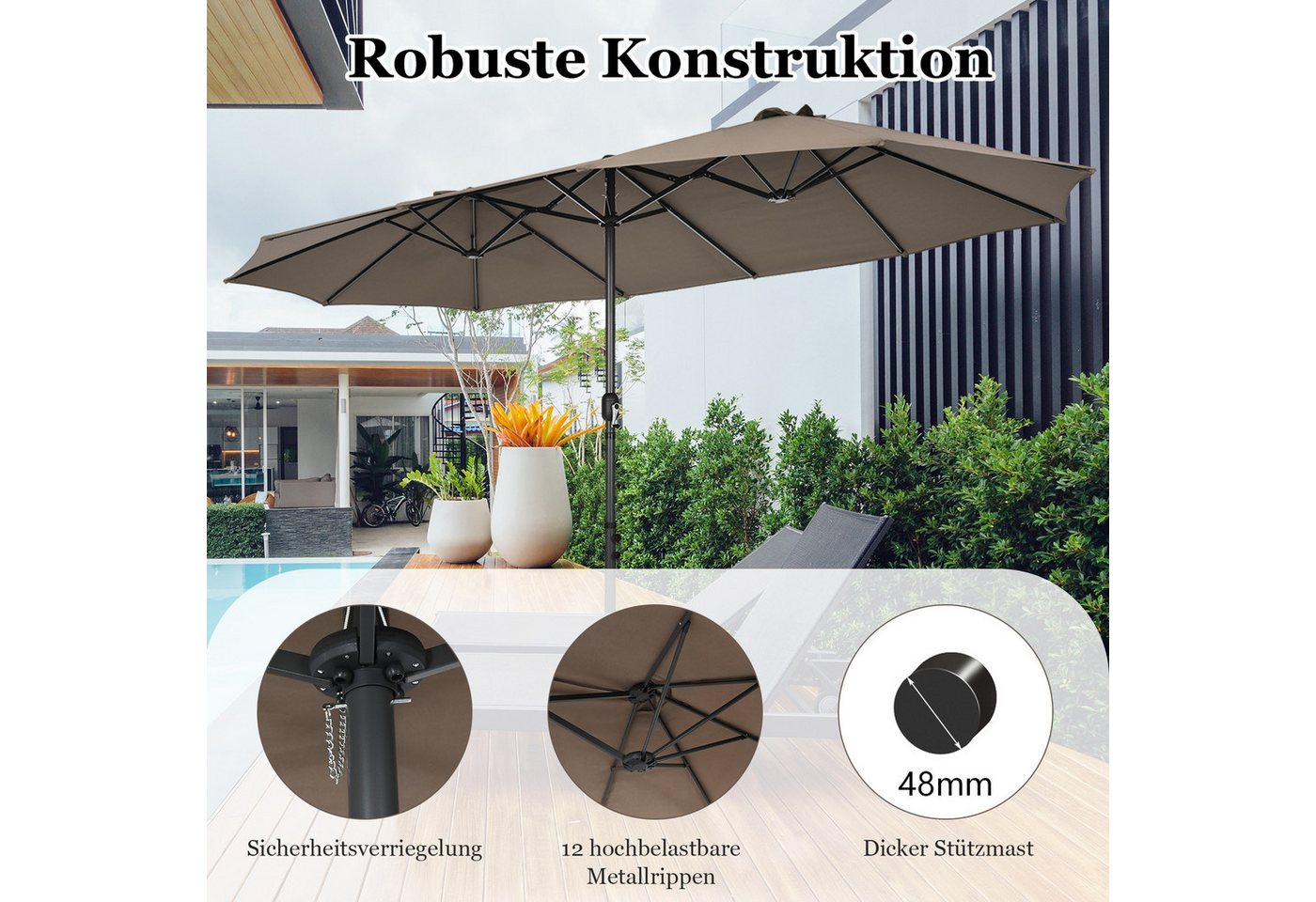 Thumbnail - KOMFOTTEU Sonnenschirm Doppelsonnenschirm 470x280cm, UV Schutz,mit Handkurbel