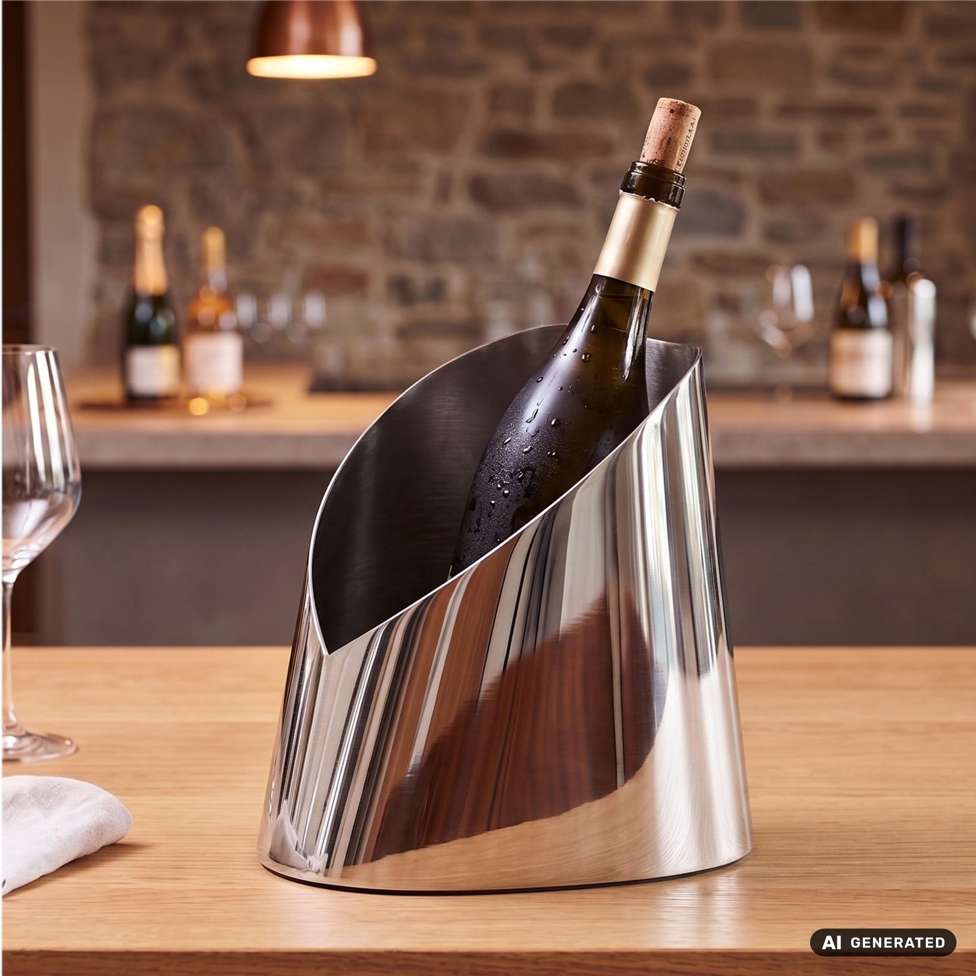 FINEBUY Sektkühler FB119394 Sektkühler Design Champagnerkühler 24,5cm Flaschenkühler, Ovaler Kühler aus robustem Stahl