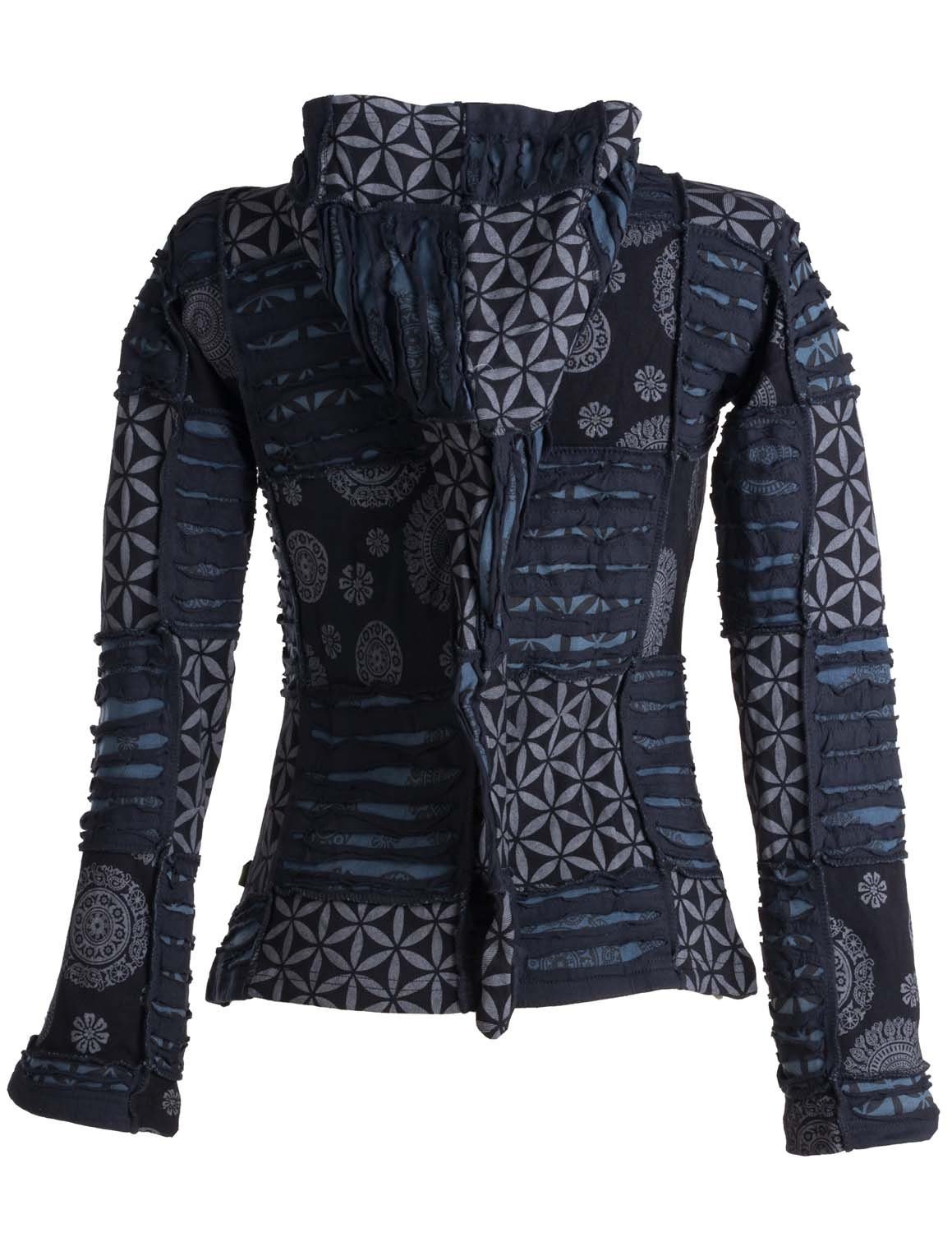Vishes Kapuzensweatjacke Patchwork und Cutwork Elfenjacke mit Zipfelkapuze Boho, Hoodie, Hippie Goa Style