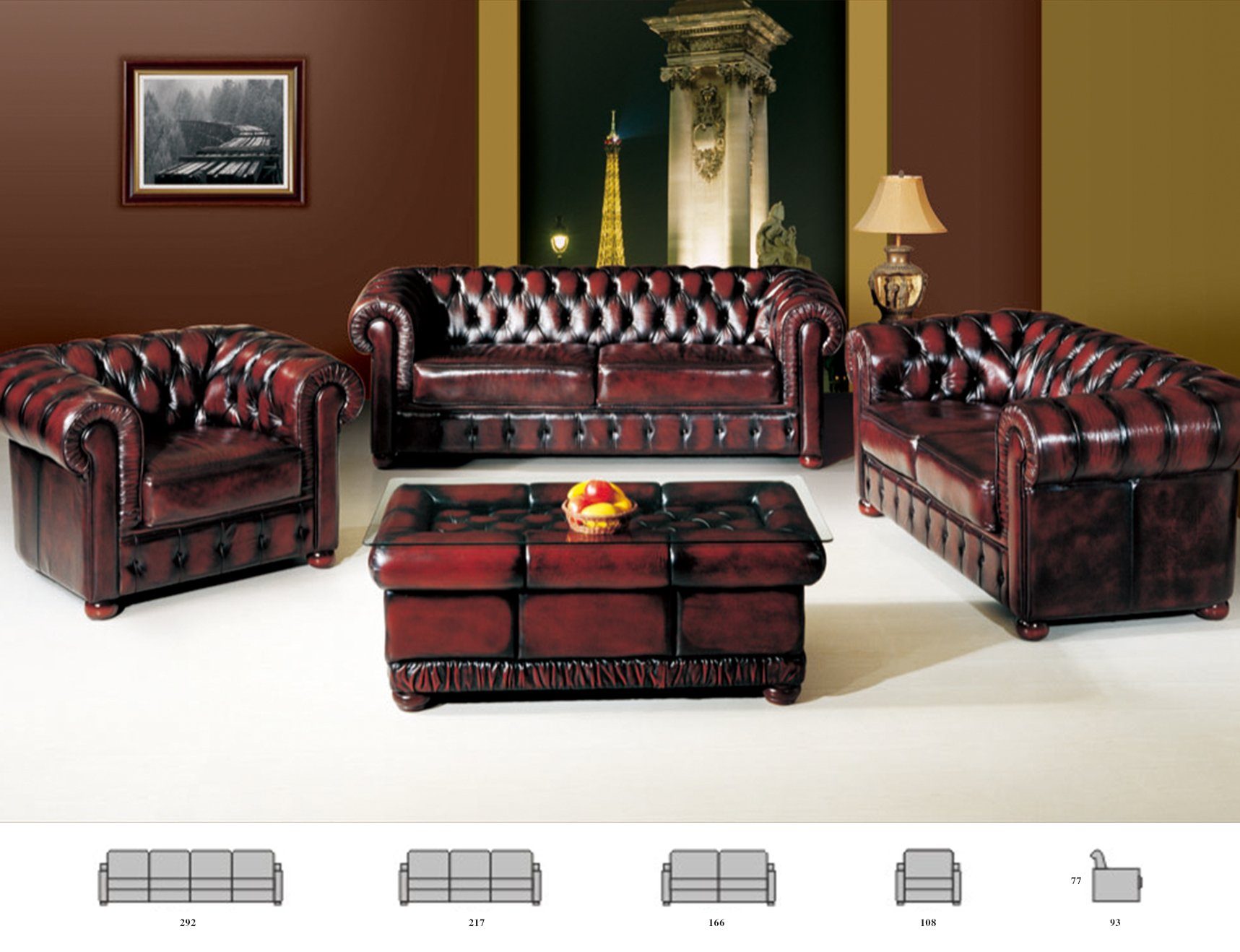 Salottini Polstergarnitur Chesterfield Sofagarnitur 3/1/1 Bolton Leder, (3-tlg)