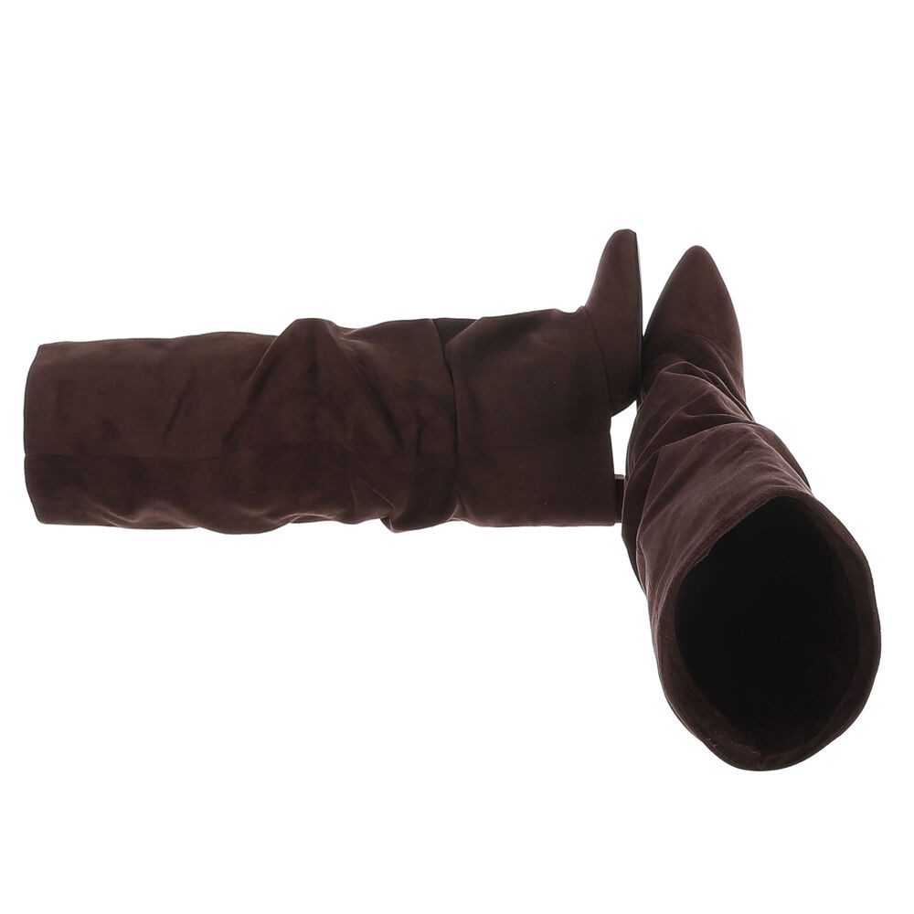 Ital-Design Damen Kniehohe Stiefel mit spitzer Form & Faltenoptik High-Heel-Stiefel (92214253) Blockabsatz Stiefel in Braun