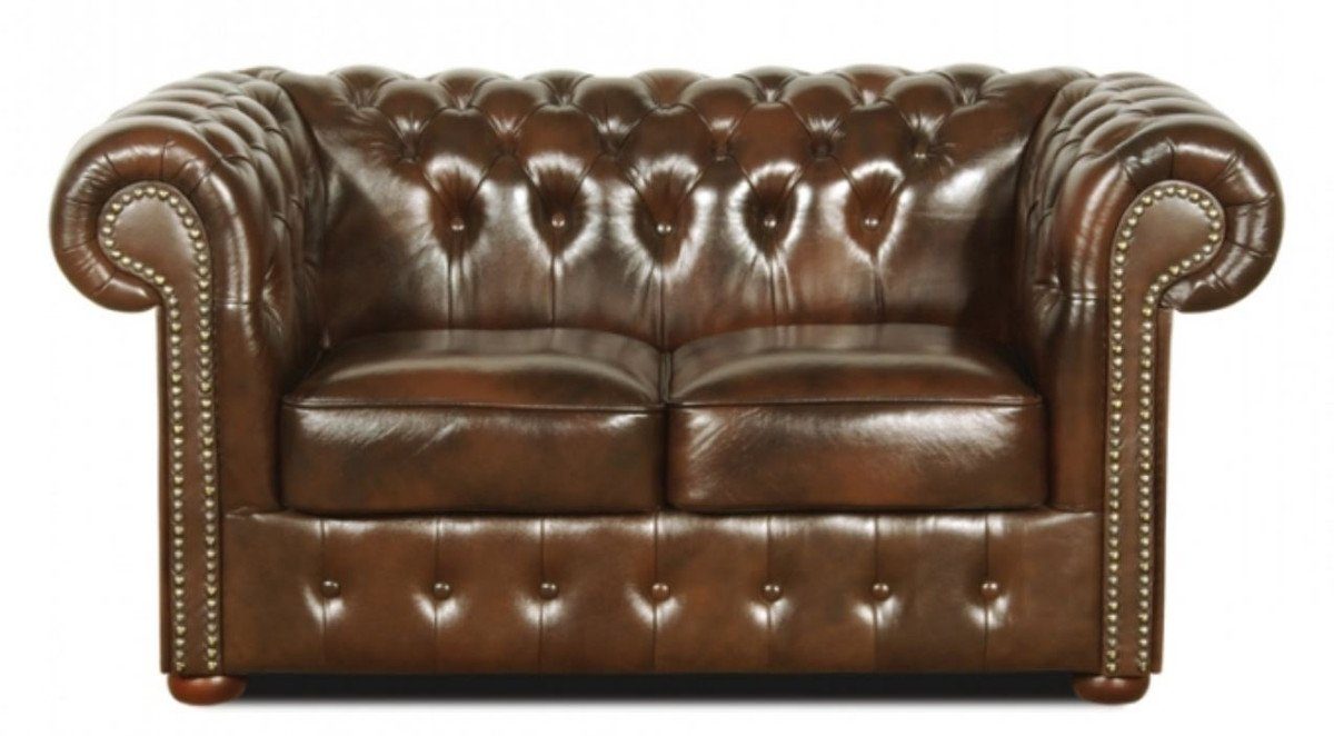 3er Set Luxus Chesterfield Wohnzimmer Padrino Chesterfield-Sofa Dunkelbraun Echtleder Möbel Casa -