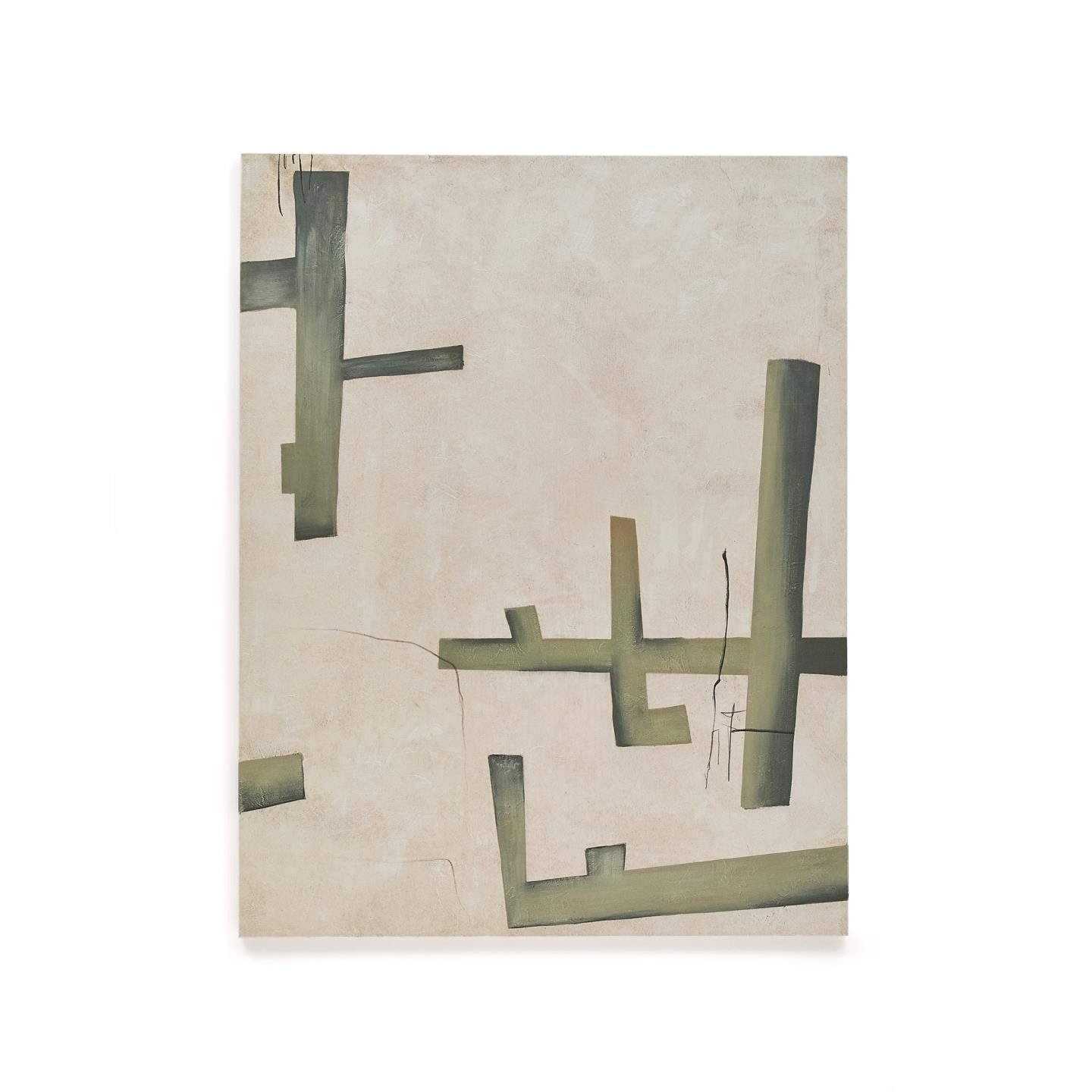 Natur24 Wandbild Fida Leinwand 140 x 180 x 3 cm Segeltuch Kiefernholz Leinen Beige