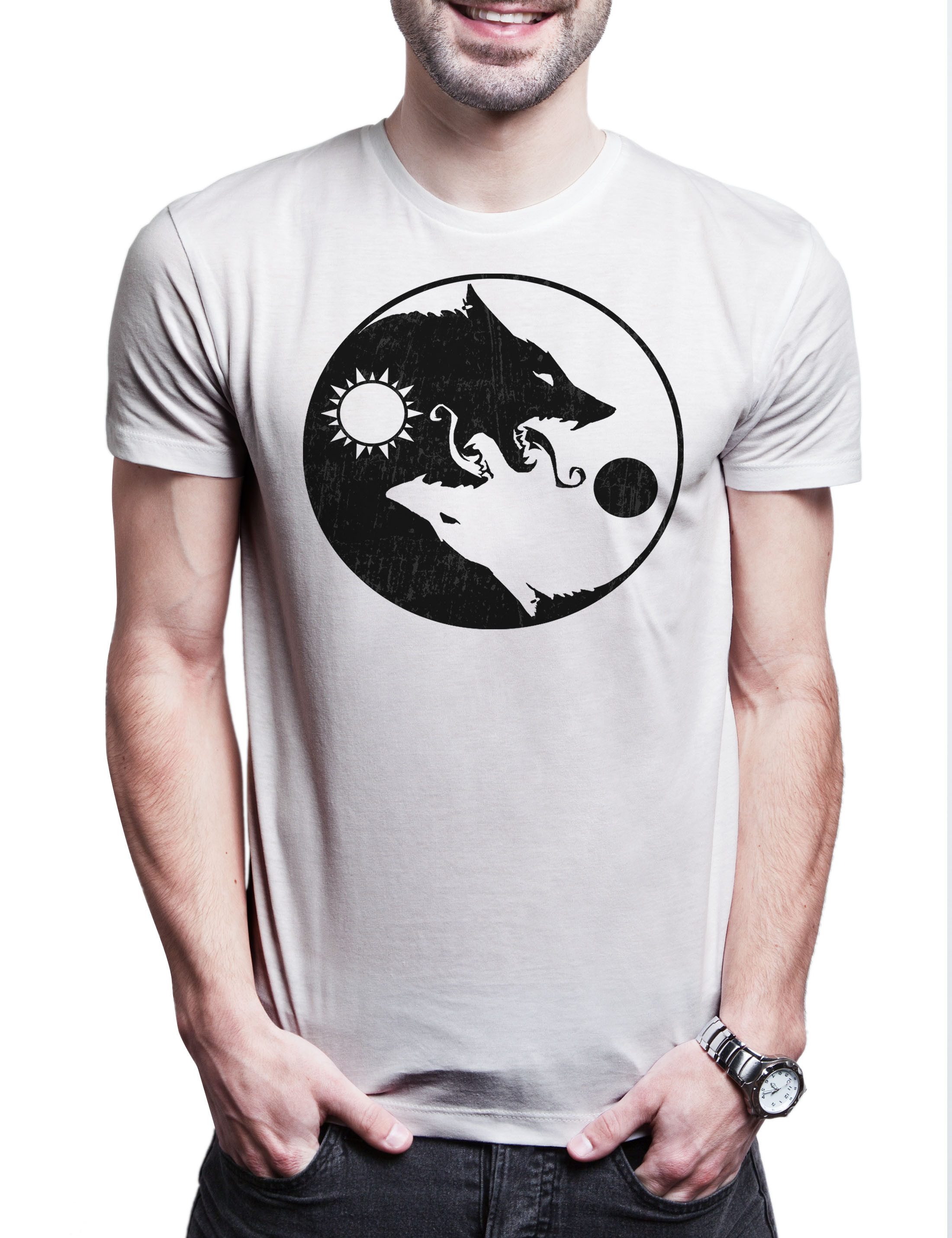 Print-Shirt Geri Freki Yin Yang I Herren T-Shirt Fenris Walhalla Odhin Wikinger