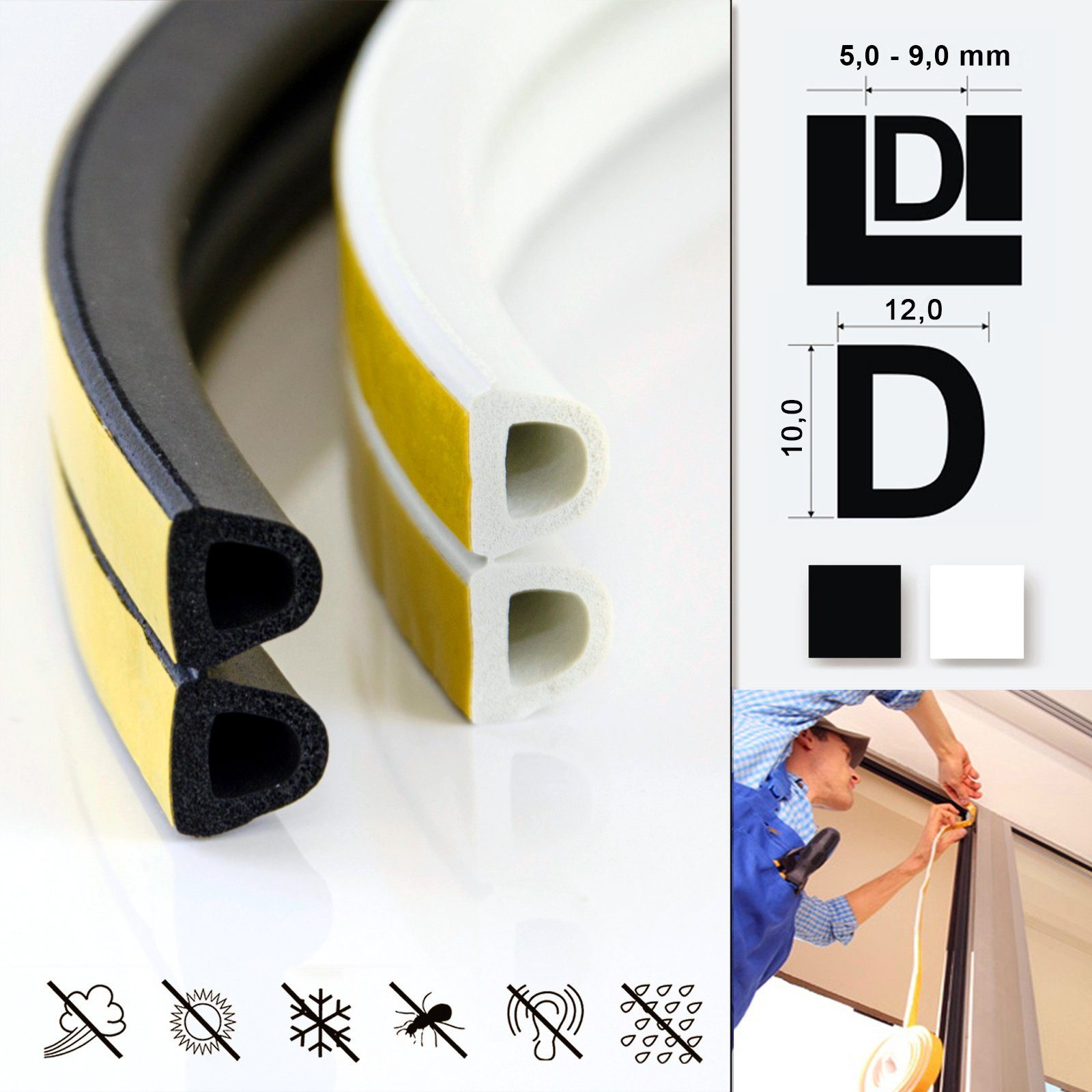 DQ-PP Türdichtband DQ-PP Fensterdichtung, 1 Meter, Profil D,E,I,P,V, selbstklebend, E-Profil, D-Profil, I- Profil, P-Profil, V-Profil