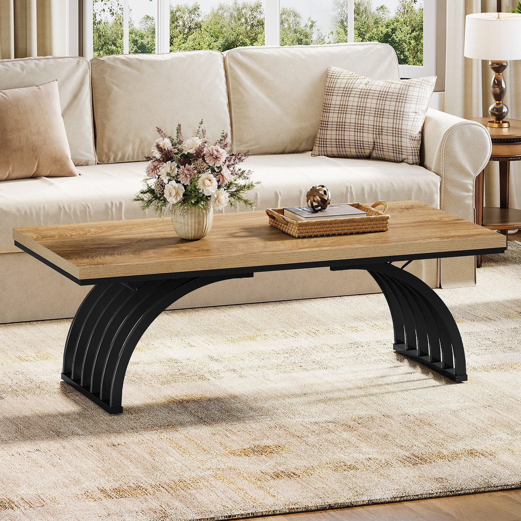 Tribesigns Couchtisch 120x60cm rechteckiger Wohnzimmertisch mit Metallbeinen für Wohnzimmer – Bild 2 von 5