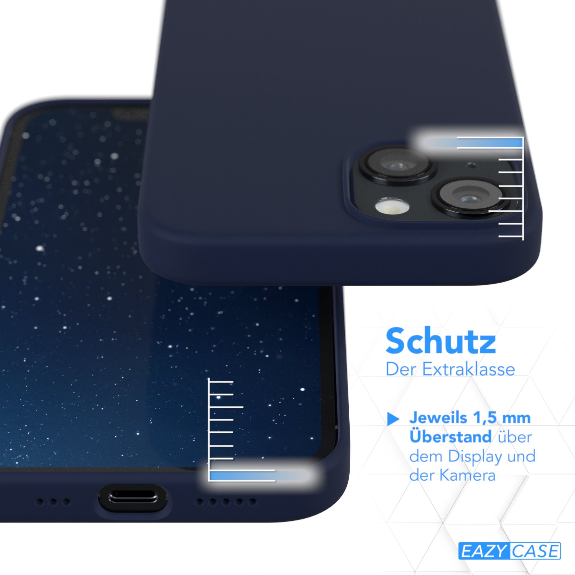EAZY CASE Handyhülle Premium Silikon Case für Apple iPhone 14 6,1 Zoll, Handy Softcase Hülle Silikon mit Displayschutz Case Blau / Nachtblau