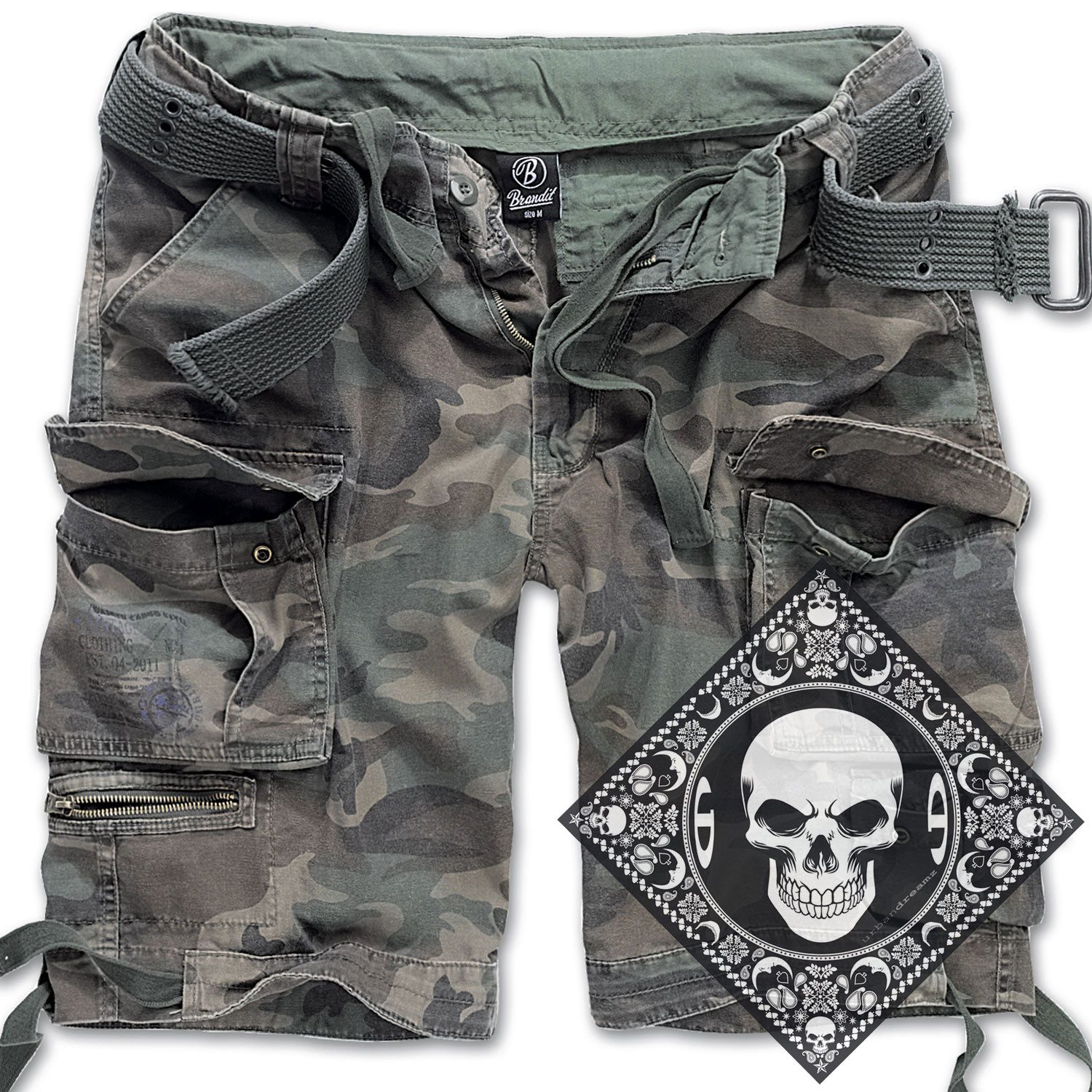 Brandit Cargoshorts Cargo Shorts kurze Hose robust schwere Qualität mit UD Bandana
