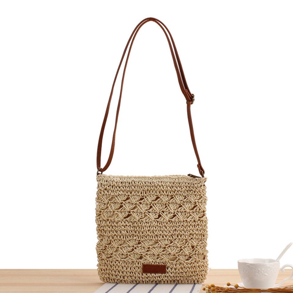 Coonoor Umhängetasche Strohtasche für Damen, kleine Strand-Umhängetasche mit Reißverschluss, und verstellbarem Riemen für Tägliches Leben Reise