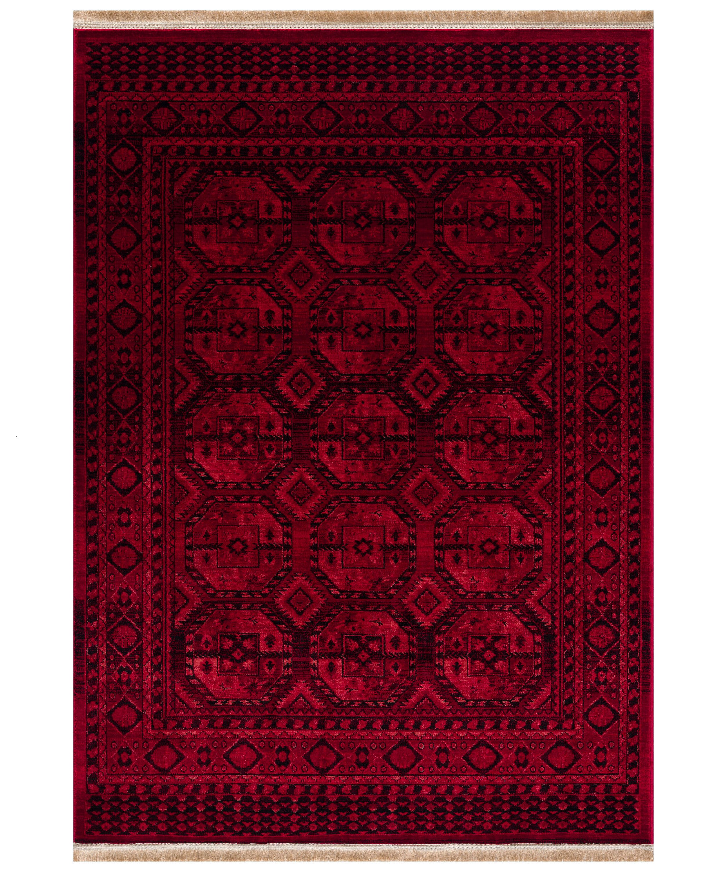 Vimoda Orientteppich ROYAL, in modern Rot mit eleganten Fransen luxuriös, ca. 2500 g/m², rechteckig, Höhe: 10 mm, weich, pflegeleicht, orientalisches Muster, für Wohnzimmer & Flur
