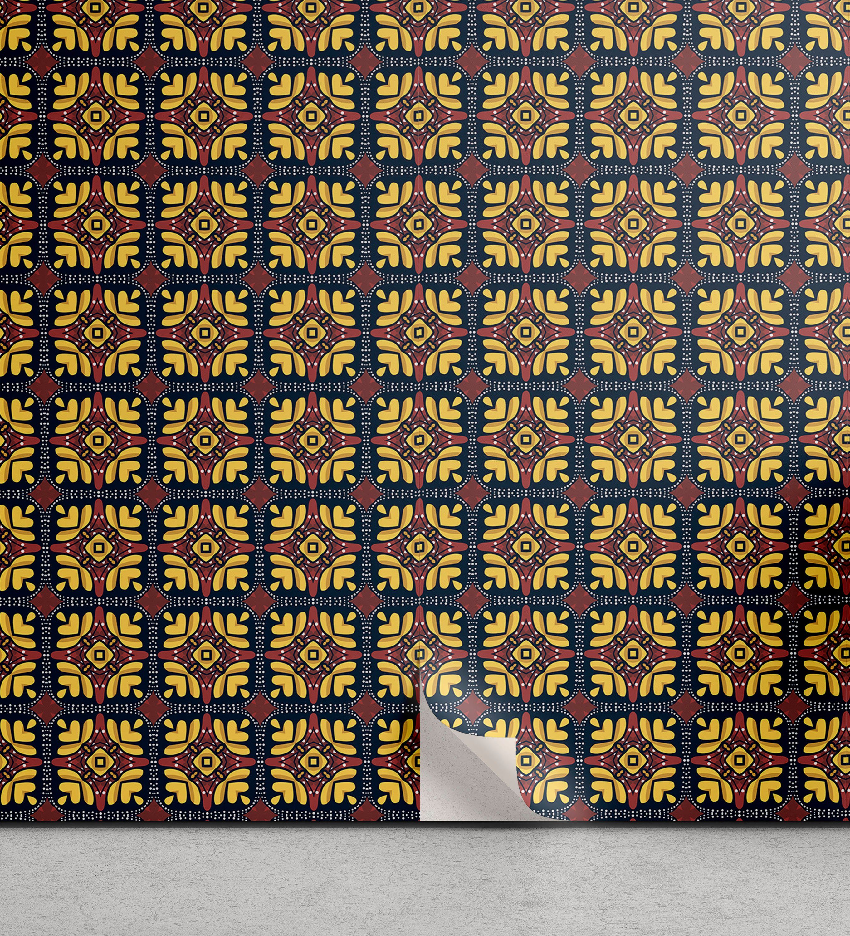 Abakuhaus Vinyltapete selbstklebendes Wohnzimmer Küchenakzent, Retro Checkered Blumen