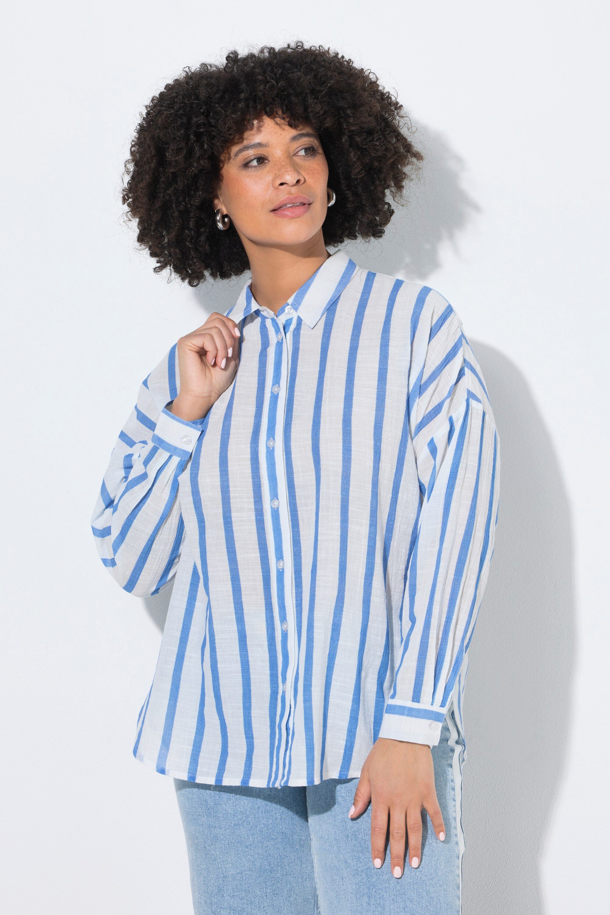 Hemdbluse Bluse oversized Streifen Zitronen-Motiv