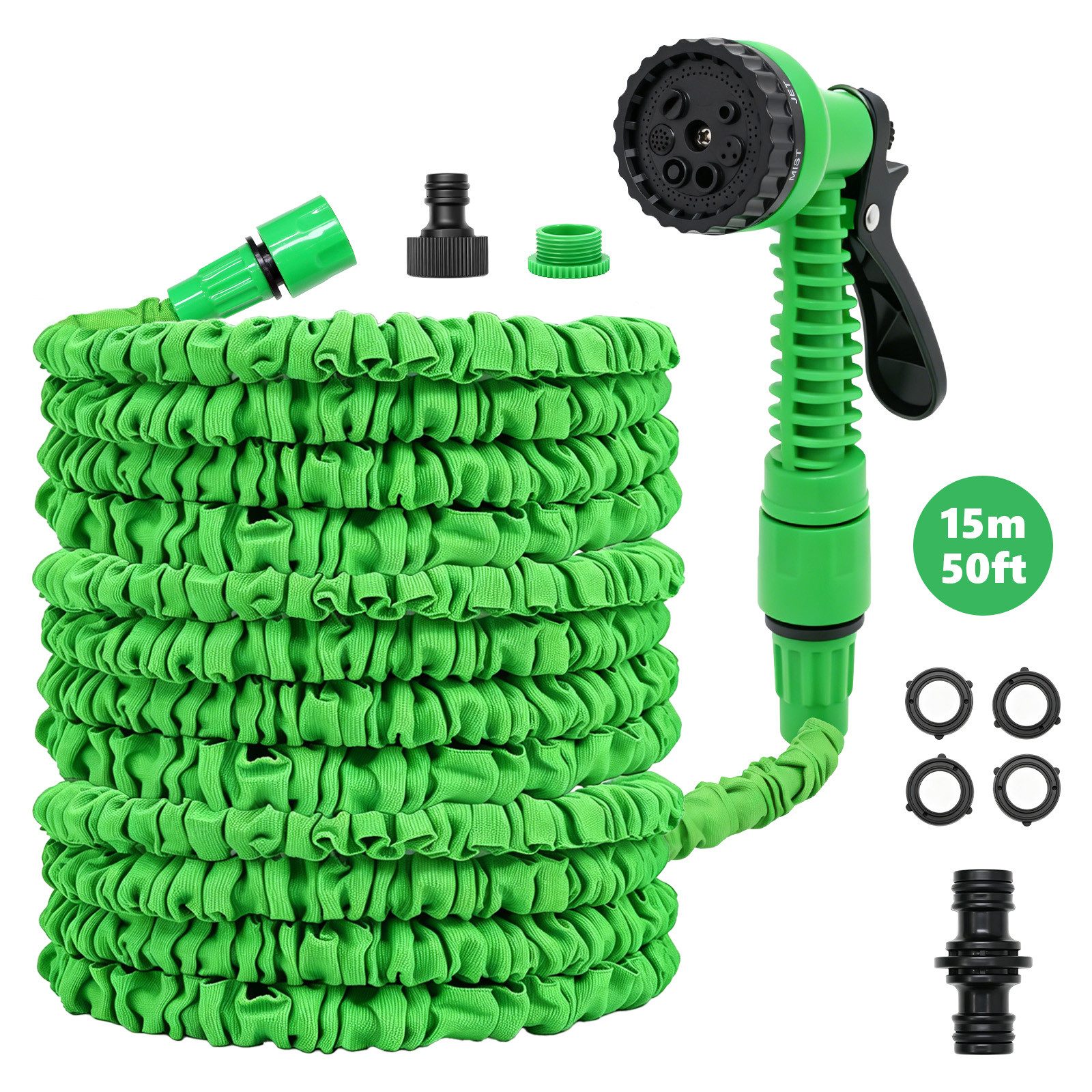 SunJas Gartenschlauch flexibel 15M /30M wasserschlauch für garten mit 7 Funktionen, Flexibel Wasserschlauch Dehnbar Flexibler Gartenschlauch Schlauch Flexibel Bewässerung, 1/2 Zoll,3/4 Zoll