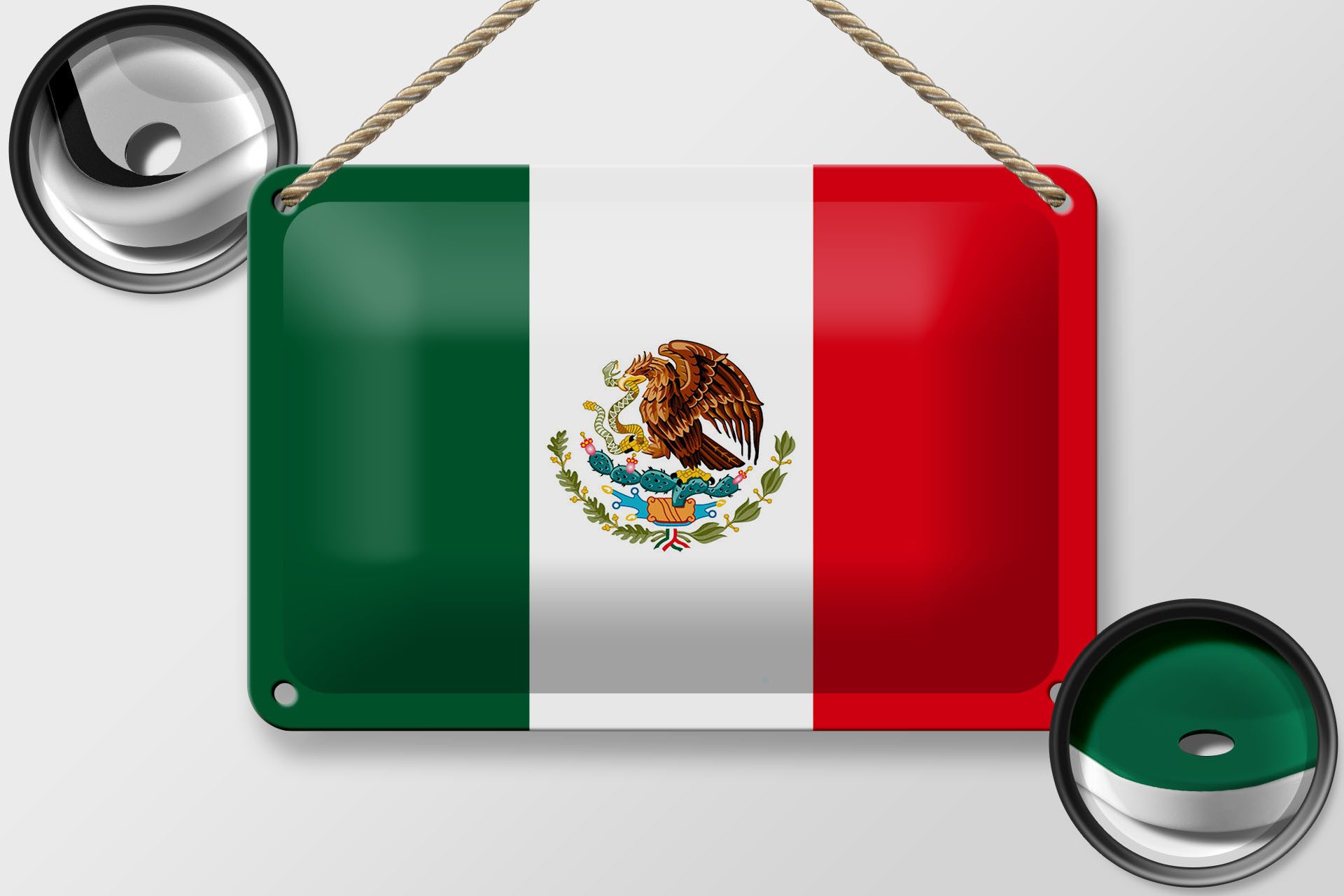 Femer GmbH Metallschild Flagge Mexikos 18x12cm Flag of Mexico, (1 St), gewölbte Oberfläche, abgerundete Ecken, umgeschlagene Kanten