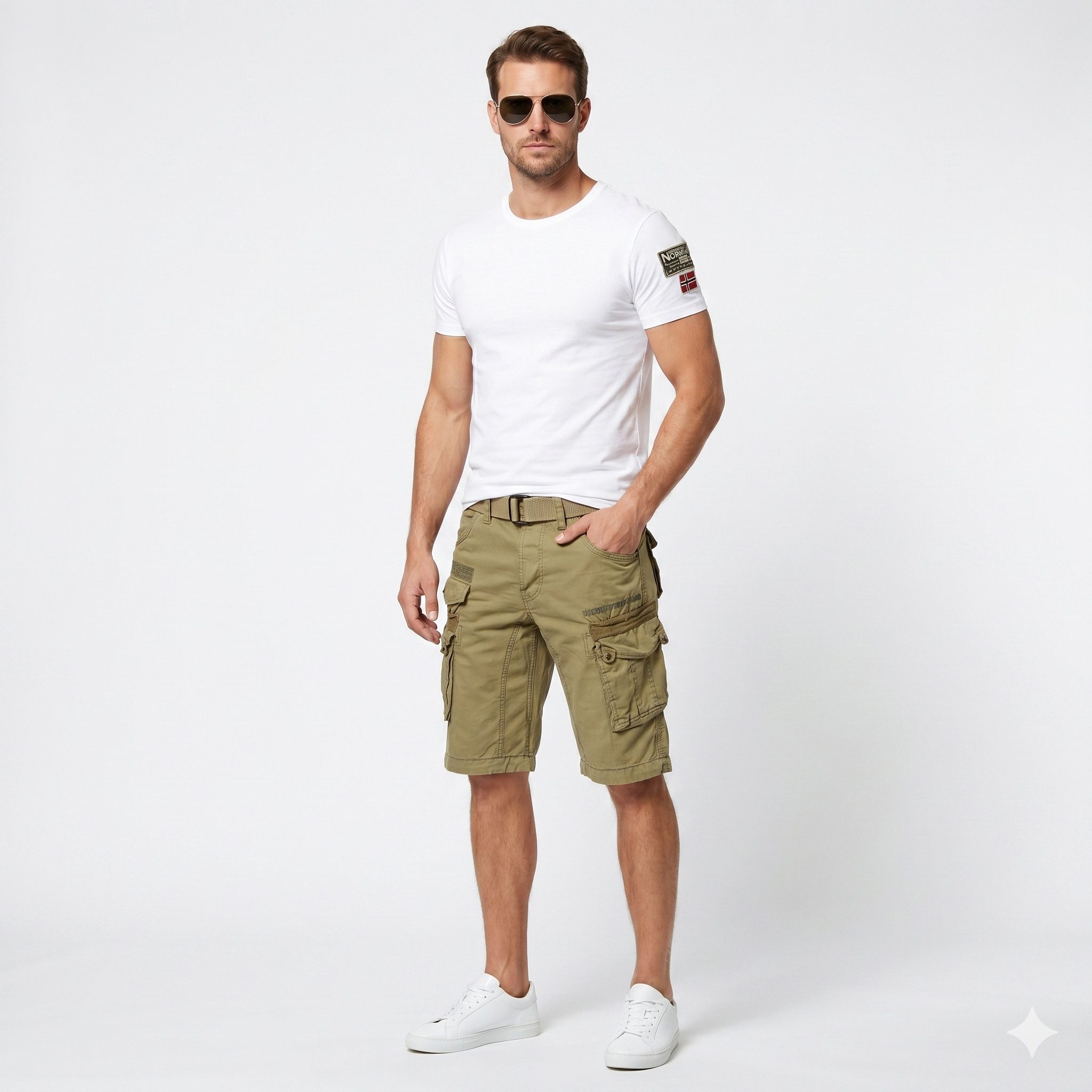 Geographical Norway Cargoshorts kurze Hose aus Baumwolle, Sommer-Bermuda (Packung, 1-tlg) Herrenshorts mit Gürtel Größe S bis 5XL