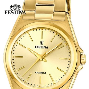 Festina Quarzuhr Festina Damenuhr Klassik, Damen Armbanduhr rund, Edelstahlarmband gold, Casual