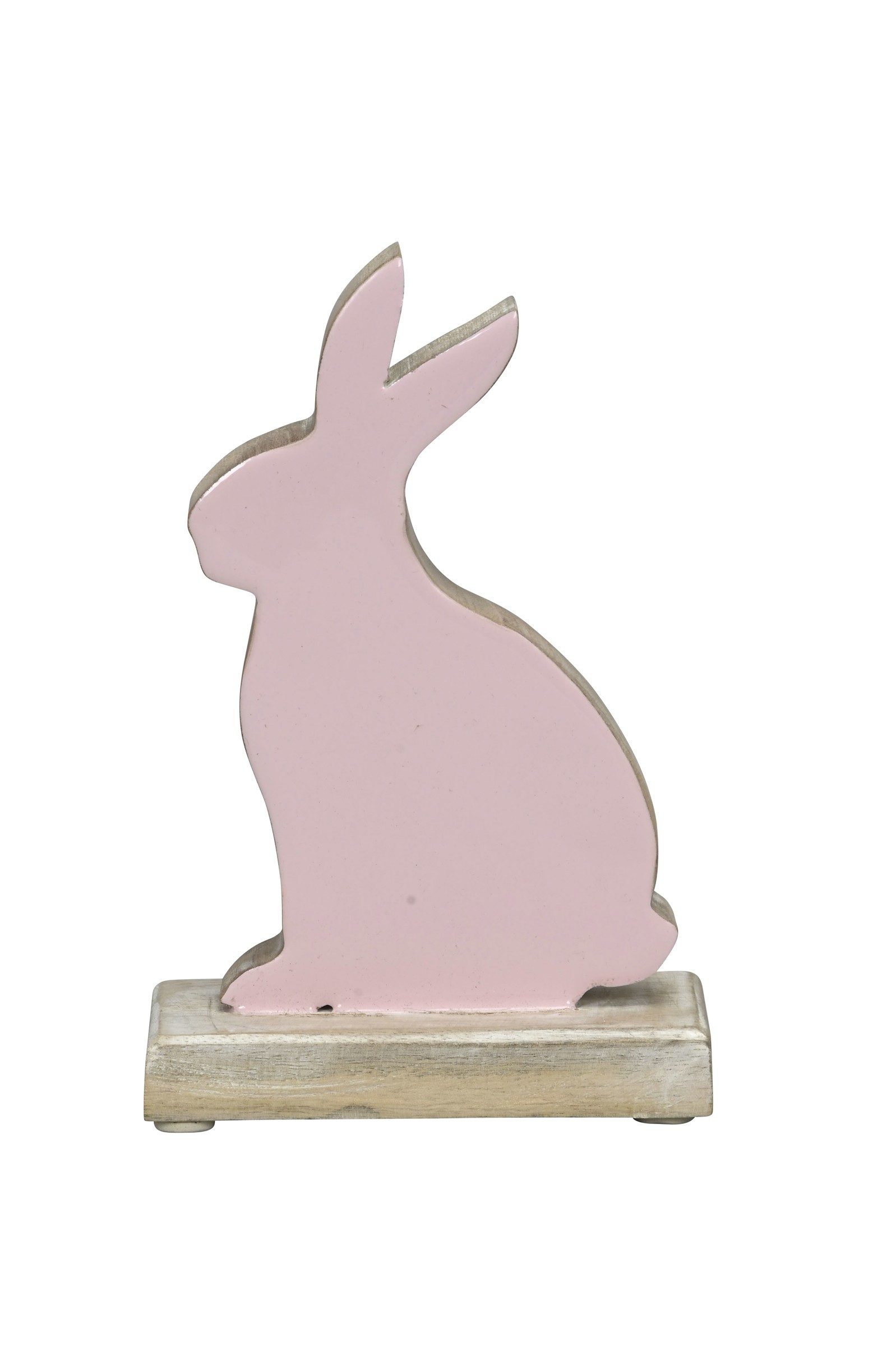 finehomegarden Osterhase Hase Mangoholz rosa-natur Skulptur Figur Holz Ø13x6cm H19cm, Osterdekoration Landhaus Ostern / Paket