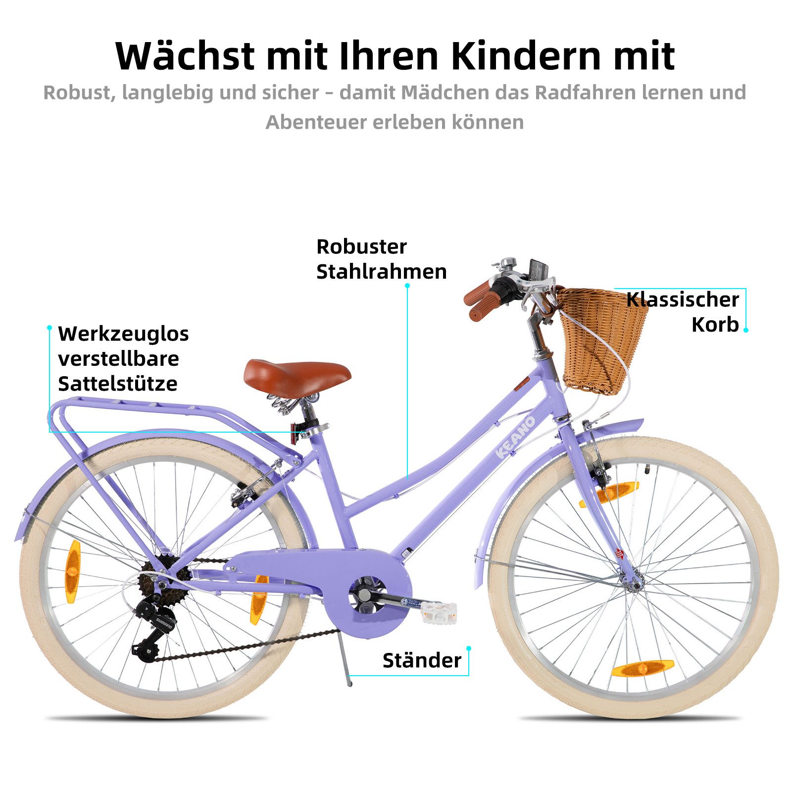 JOYSTAR Kinderfahrrad KEANO Poppy Kinderfahrrad für Mädchen 20 & 24 Zoll mit Korb