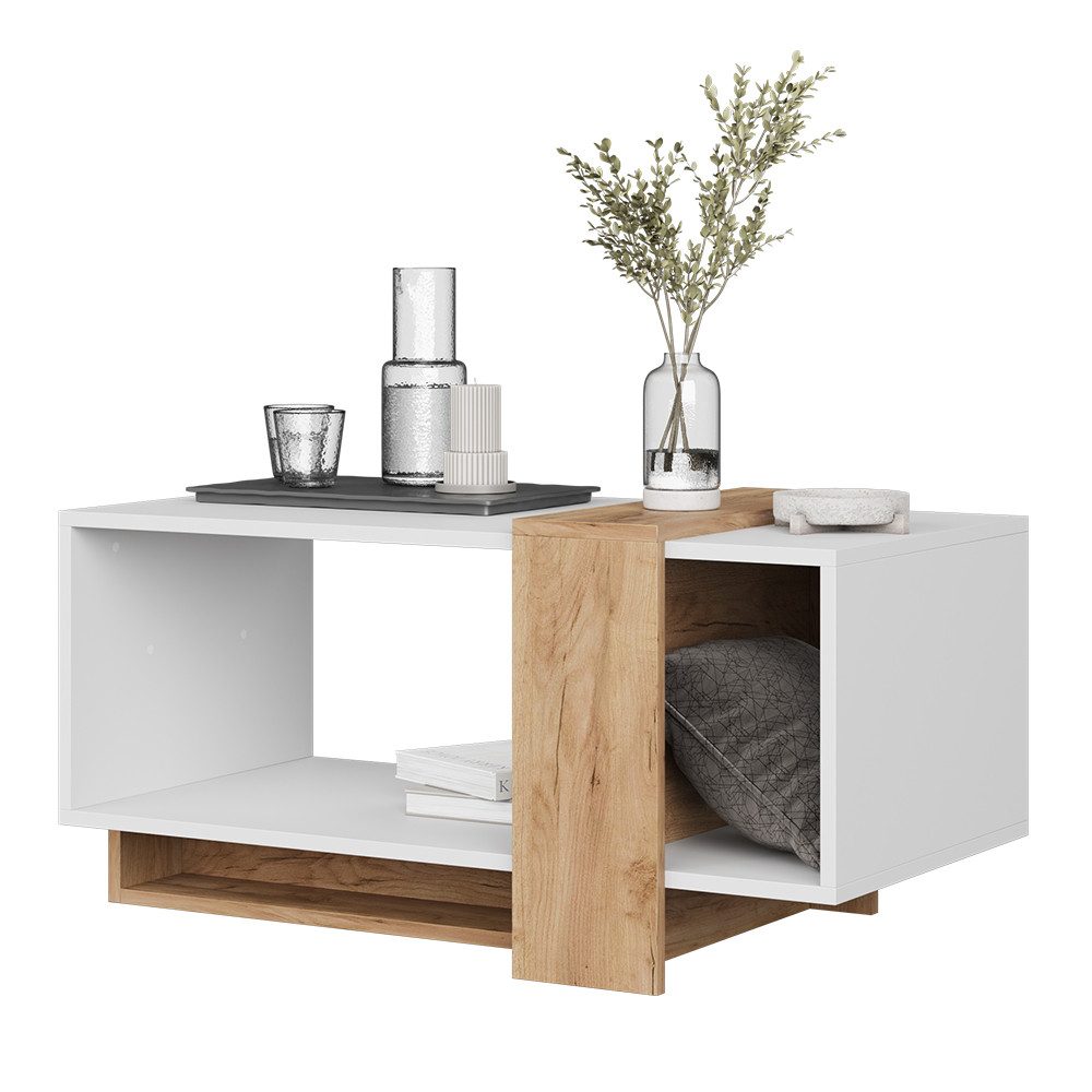 Vicco Couchtisch Aven, Weiß/Goldkraft Eiche, 91.8 x 49 cm