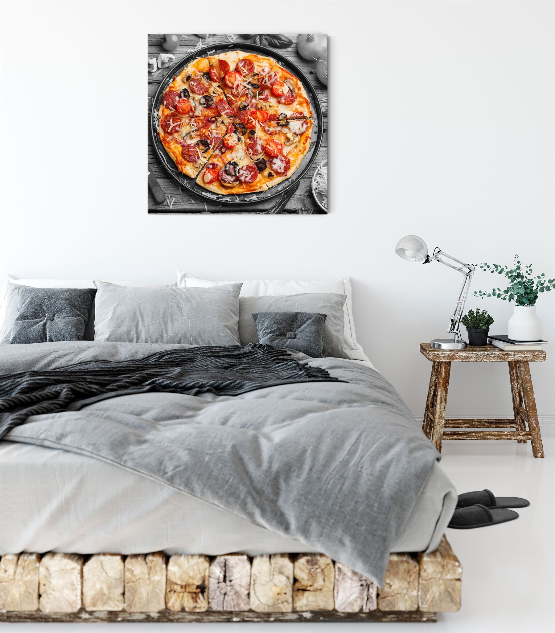 fertig bespannt, (1 Pizzablech, Pizza St), Leinwandbild Pizza Pizzablech auf Leinwandbild auf Zackenaufhänger Pixxprint inkl.