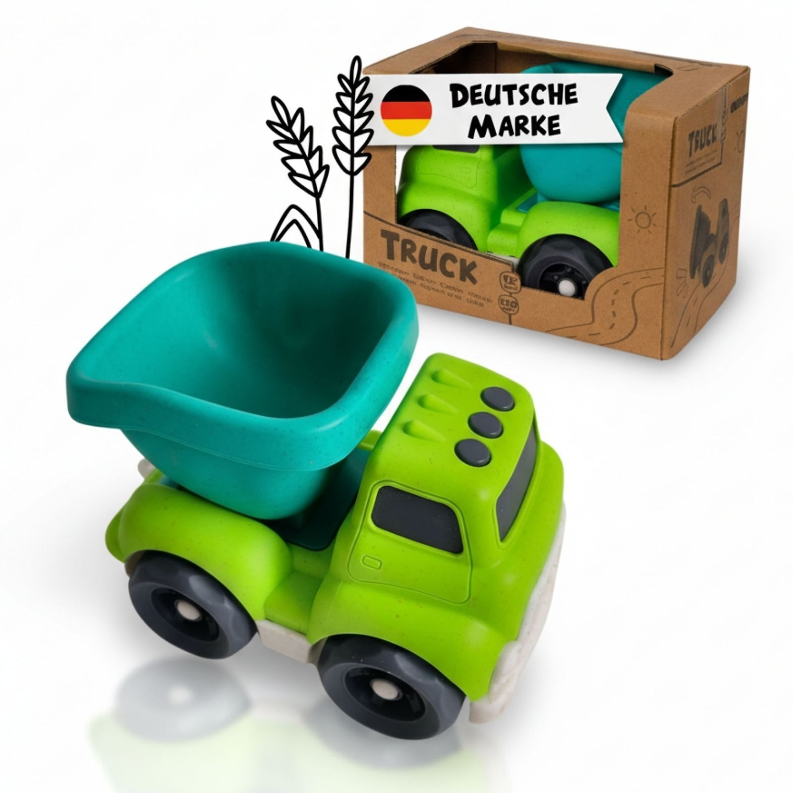 alldoro Spielzeug-LKW Kipplaster mit beweglicher Kippmulde, für Kinder ab 1 Jahr, Spielzeugauto aus Kunststoff-Weizenstroh für Kinderzimmer & Sandkasten