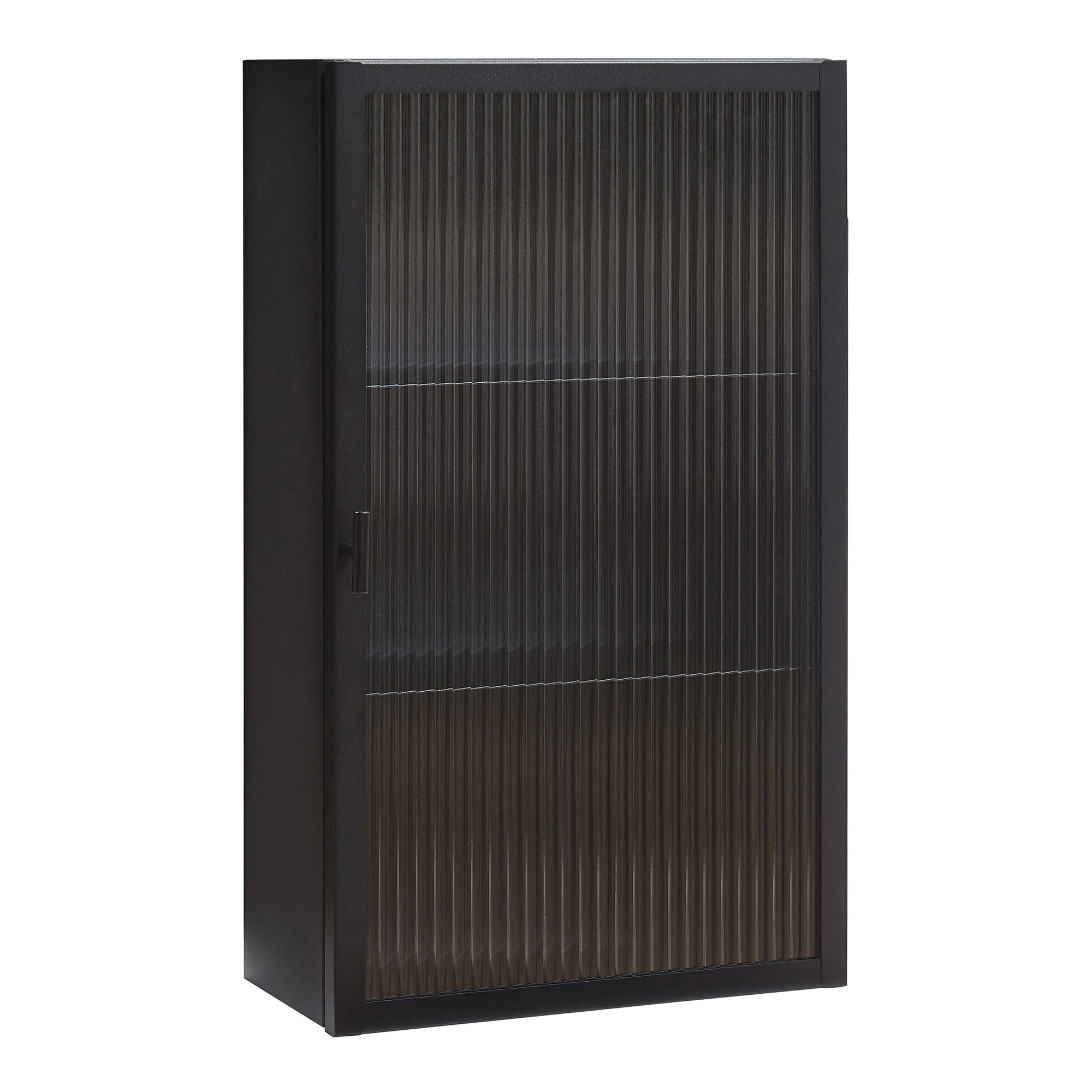 en.casa Hängeschrank »Zundert« 60 x 35 x 15 cm mit geriffelter Glastür Stahl Schwarz