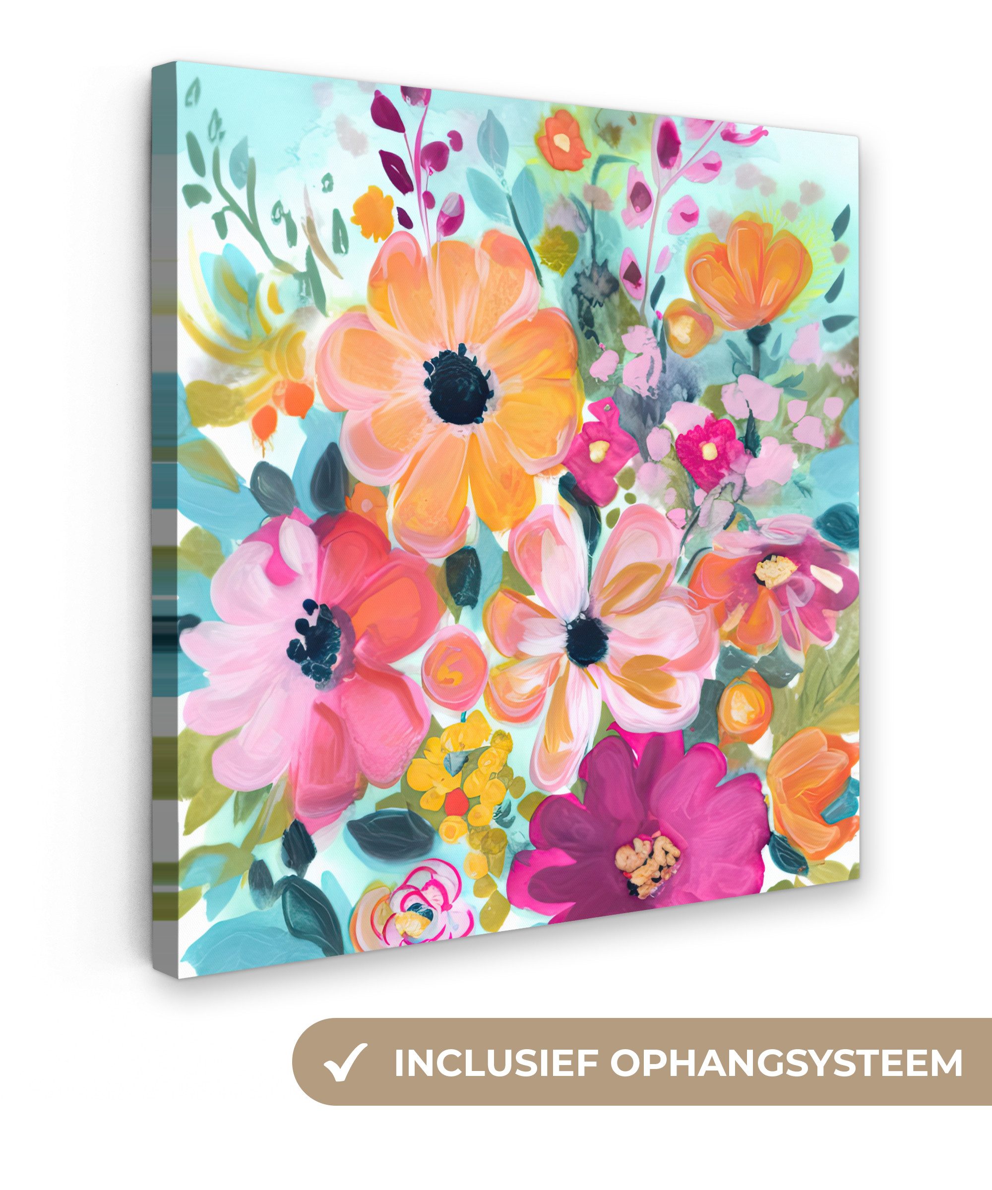 OneMillionCanvasses® Leinwandbild Blumen - Malerei - Natur - Botanisch, Fotodruck (1 St), Wandbild, Deko Schlafzimmer Wohnzimmer Flur 20x20 cm