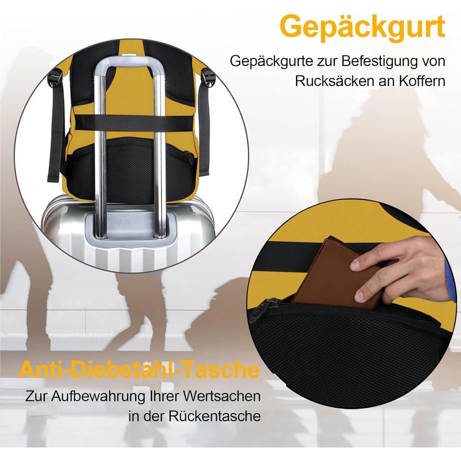 LuxusKollektion Laptoprucksack Rucksack Laptop USB Ladeanschluss Damen Zitronengelb 15,6 Zoll Gelb