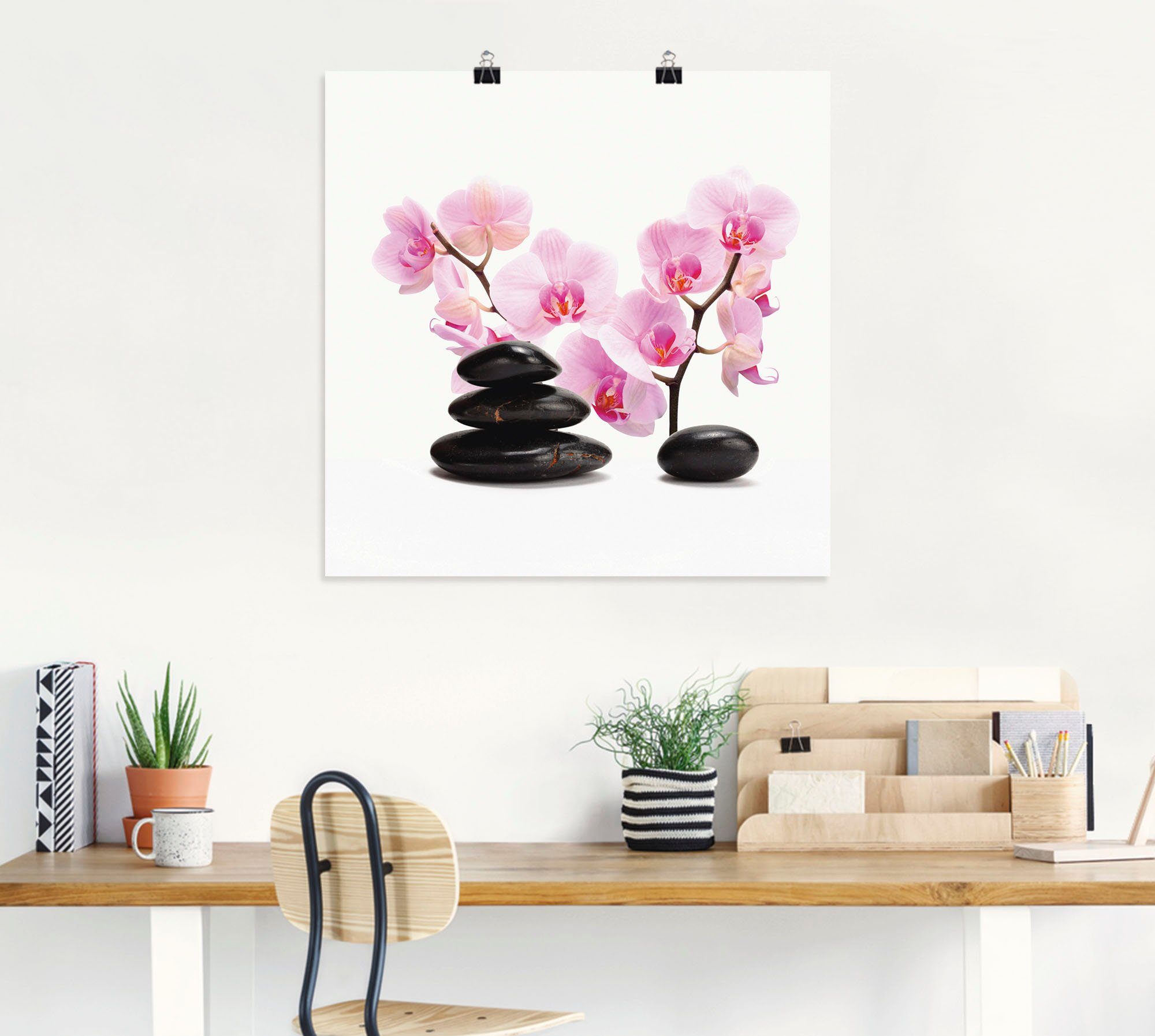 Steine als (1 St), versch. Wandaufkleber Poster pink Artland Alubild, in Zen oder Wandbild Schwarze und Leinwandbild, Größen Orchidee,